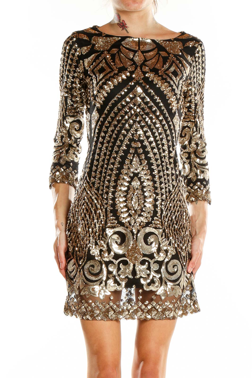 Gold Party Sequin Cocktail Dress Front