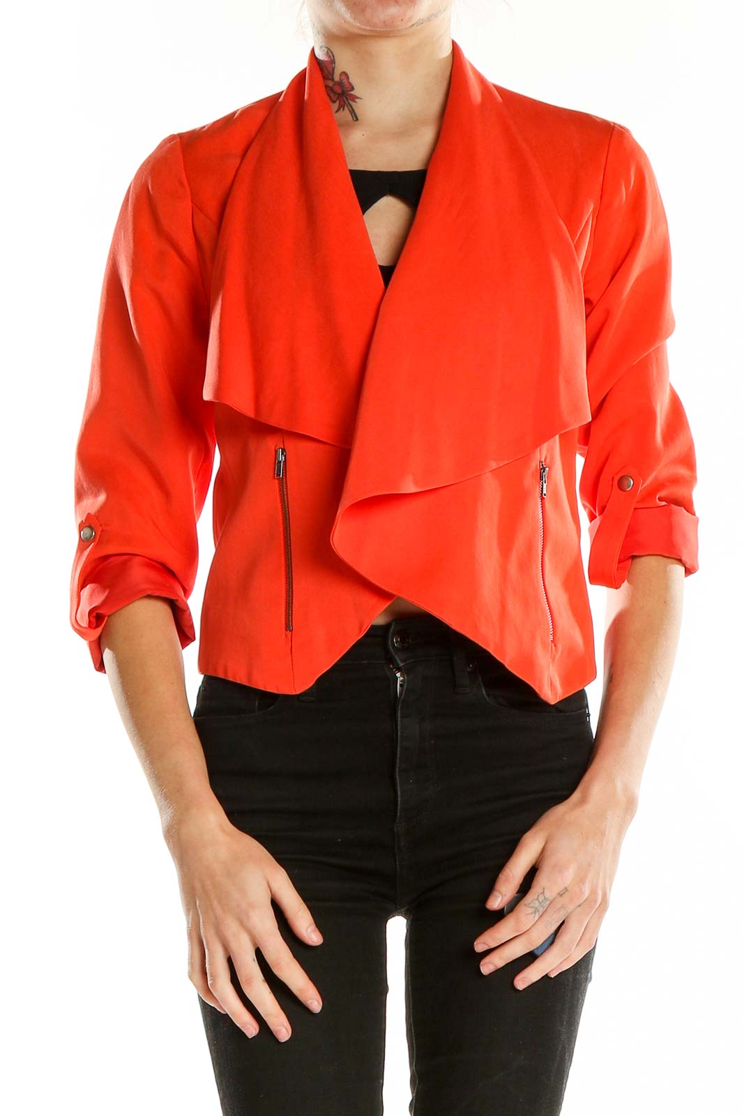 Orange 3-4th Sleeve Fitted Jacket Top Front