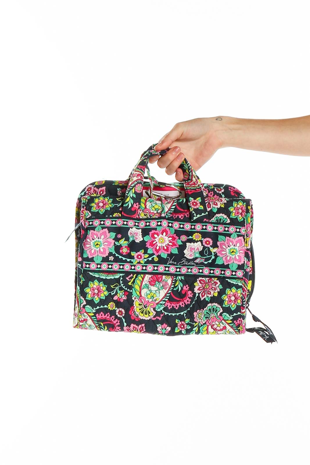 Boho floral snake small duffle Travel Bag Black