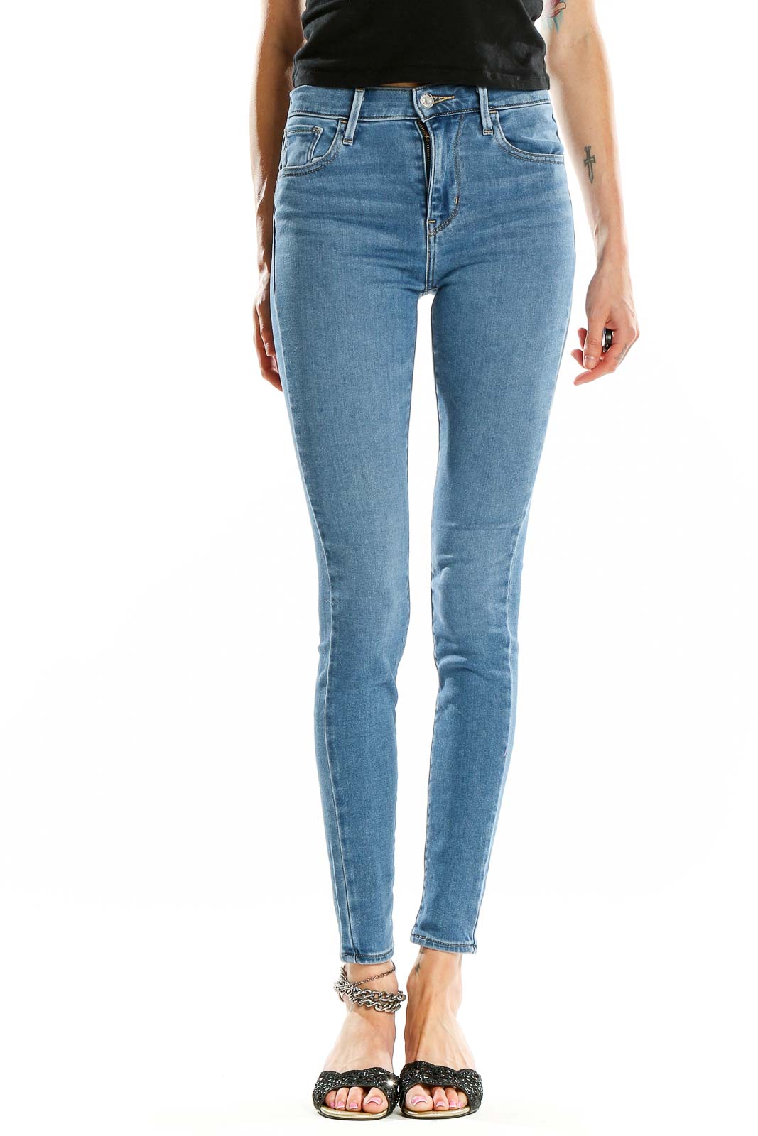 Blue Medium Wash Skinny Jeans Front