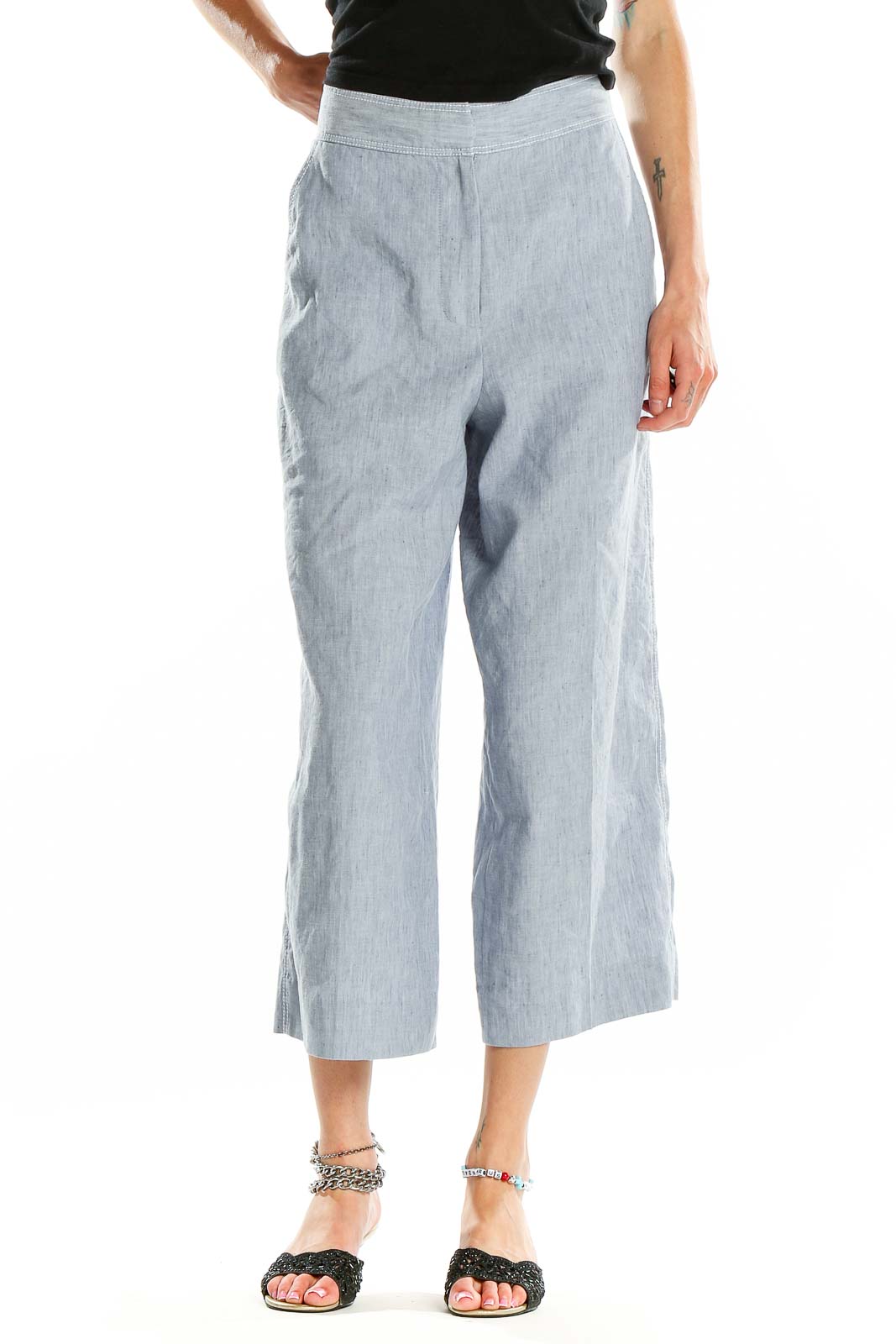 Blue Straight Texture Pants Front