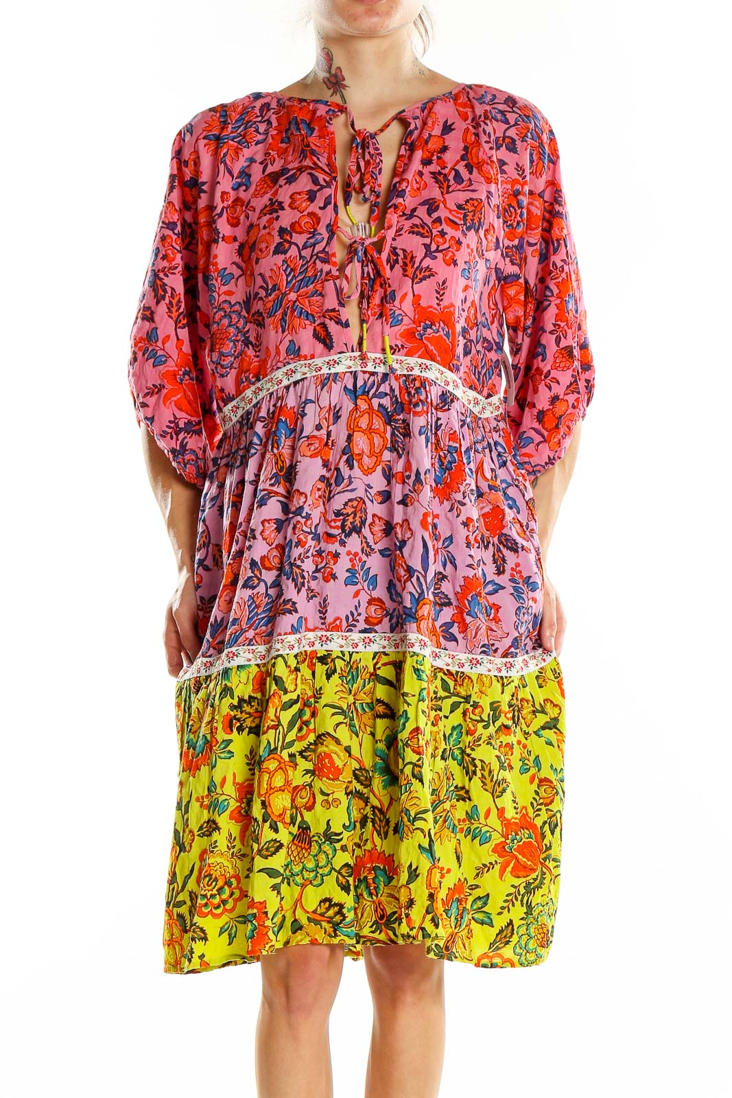 Multicolor Floral Print Bohemian Dress Front