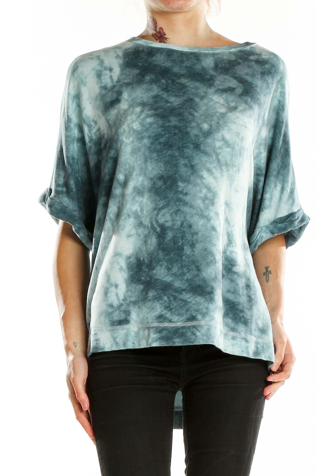 Blue Green Tie and Dye Top Front
