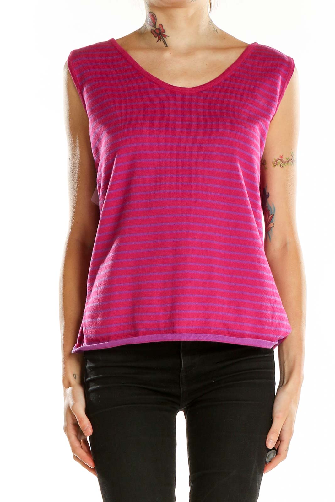 Pink Striped Sleeveless Top Front