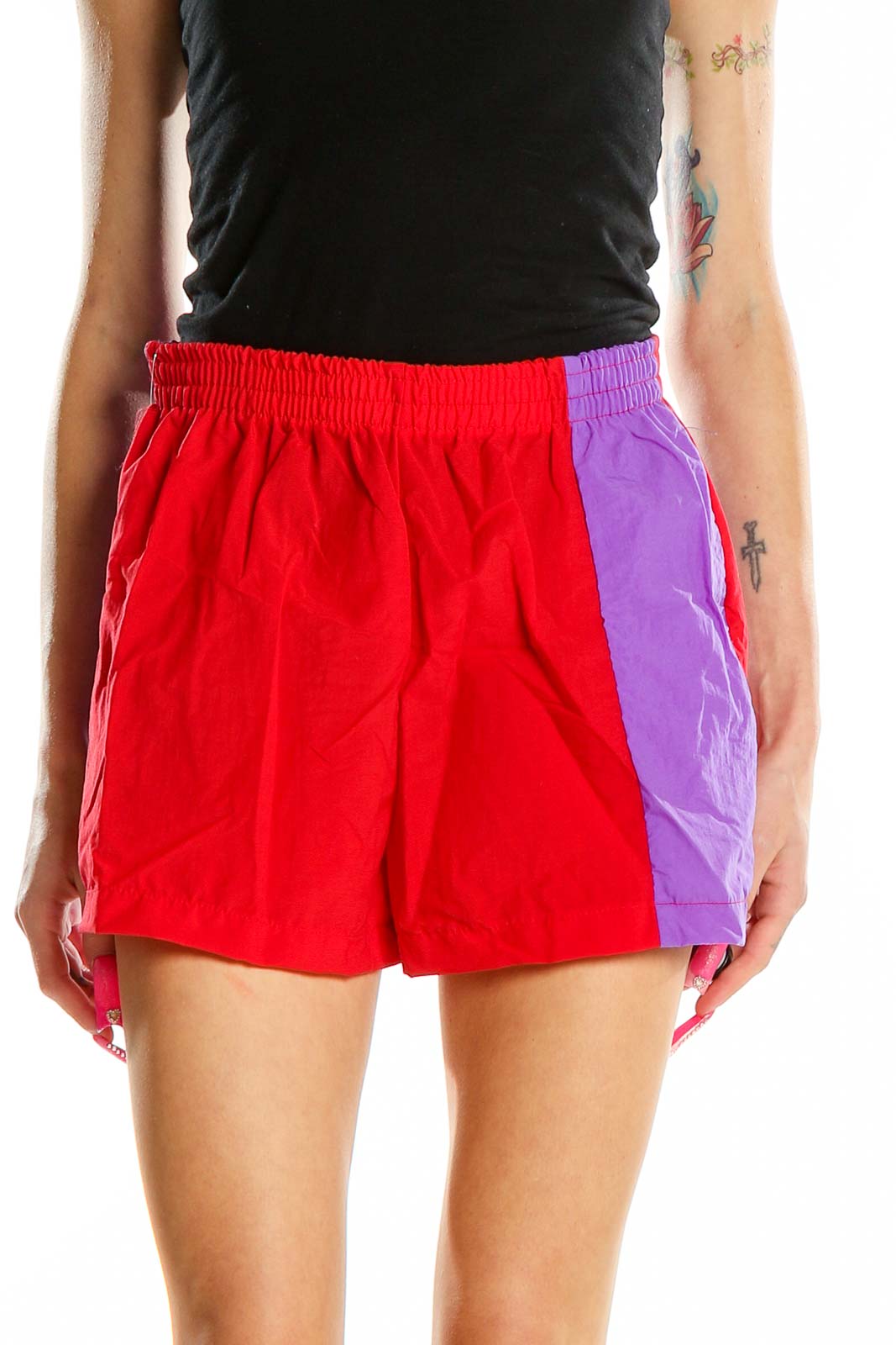Red Colorblock Reworked Shorts Front