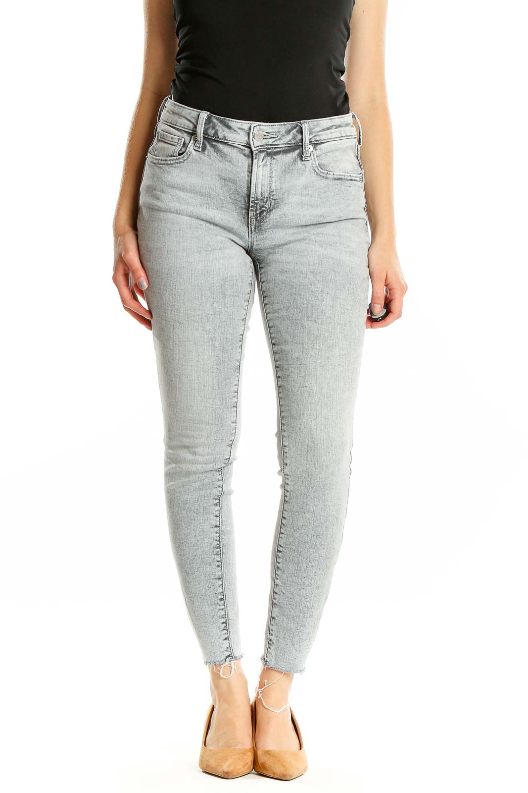 Grey Acid Wash Skinny Jeans Front