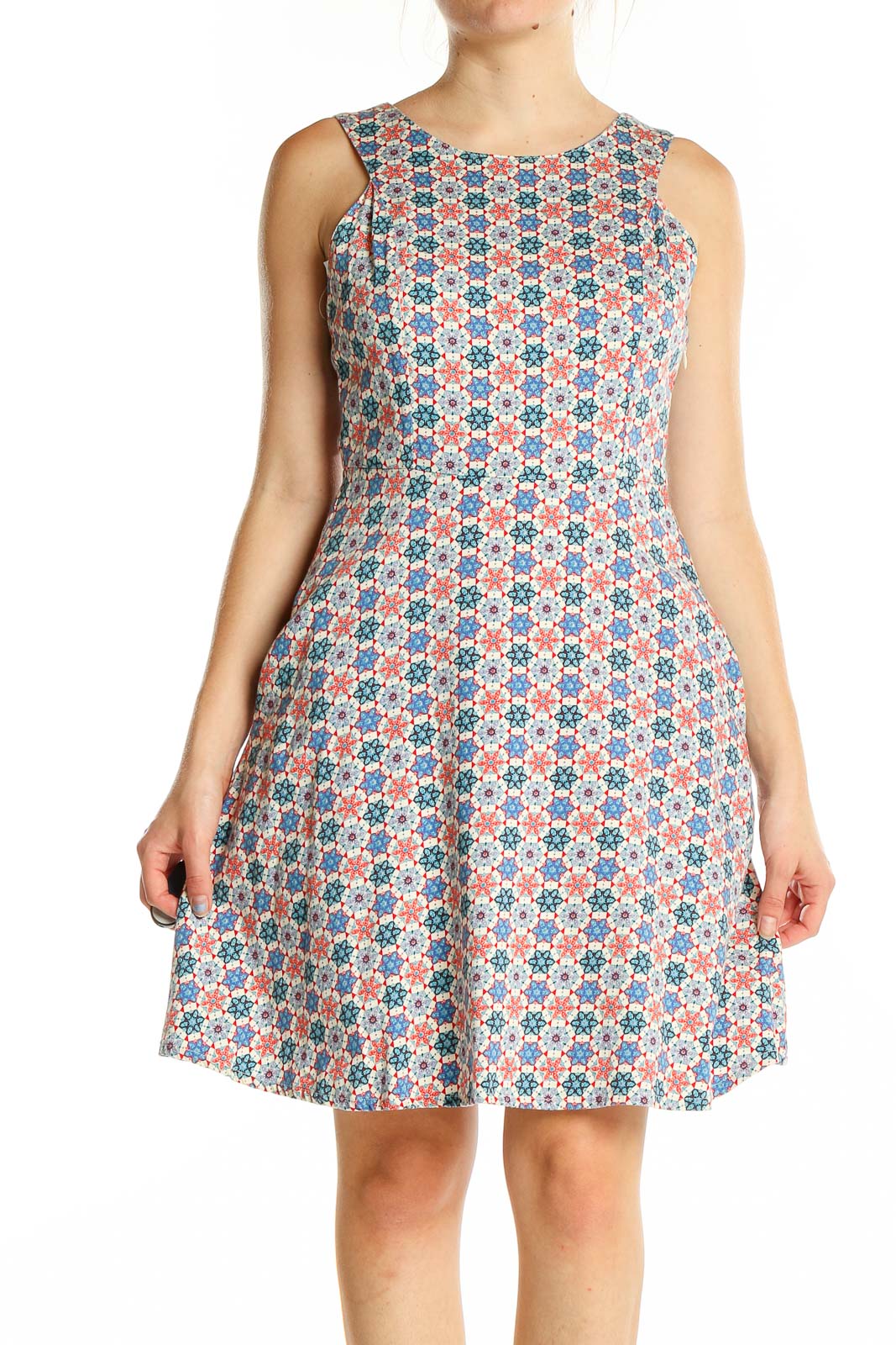 Multicolor Printed Flare Dress Front