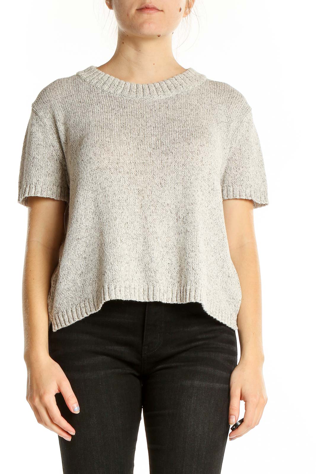 Gray Shorts Sleeve Texture Sweater Front