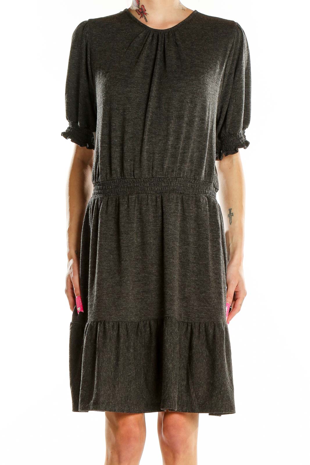 Gray Knit Casual Dress Front