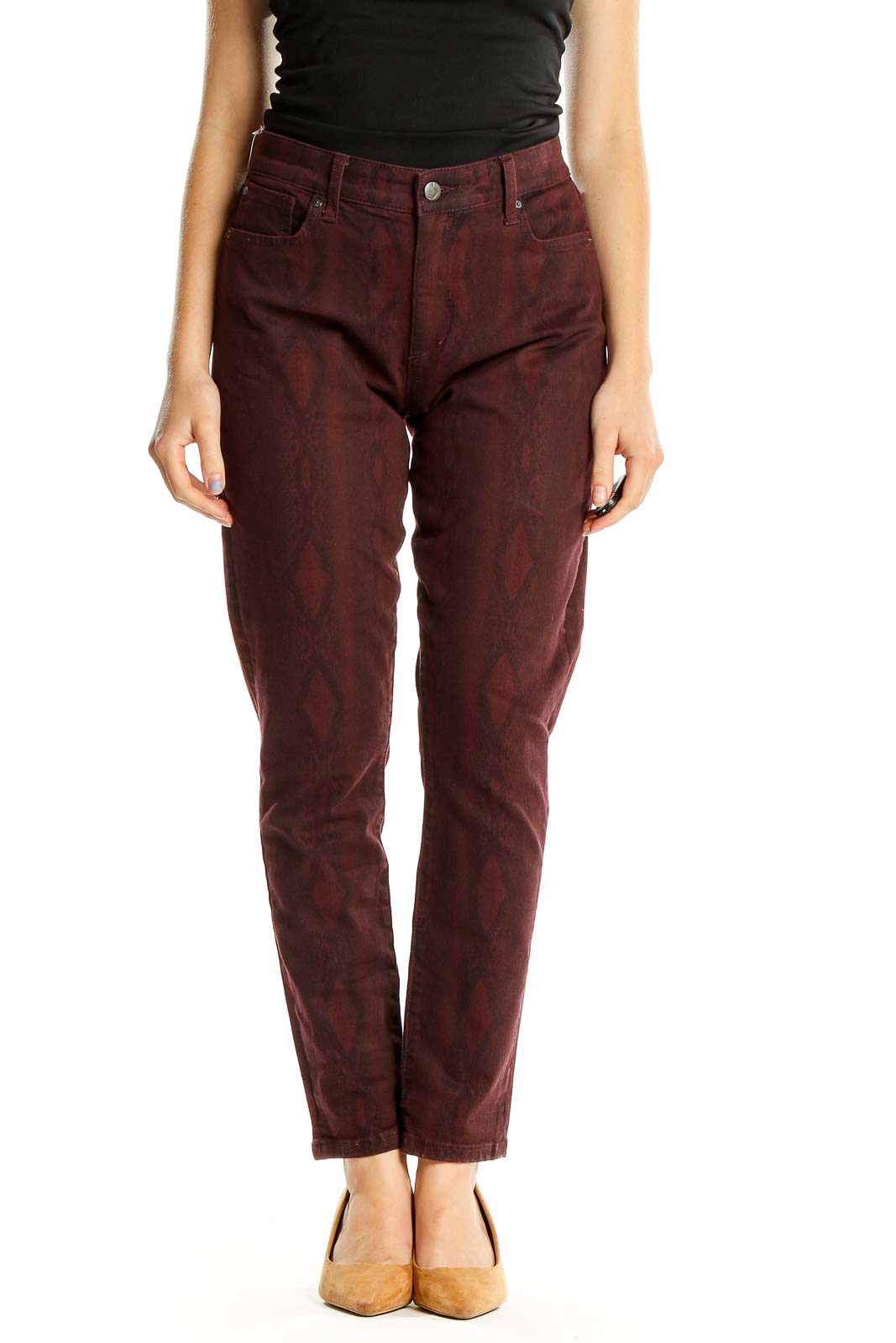 Maroon Animal Print Jeans Front