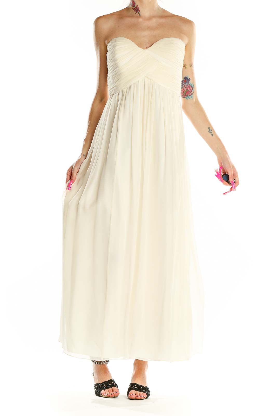 White Strapless Silk Evening Dress Front