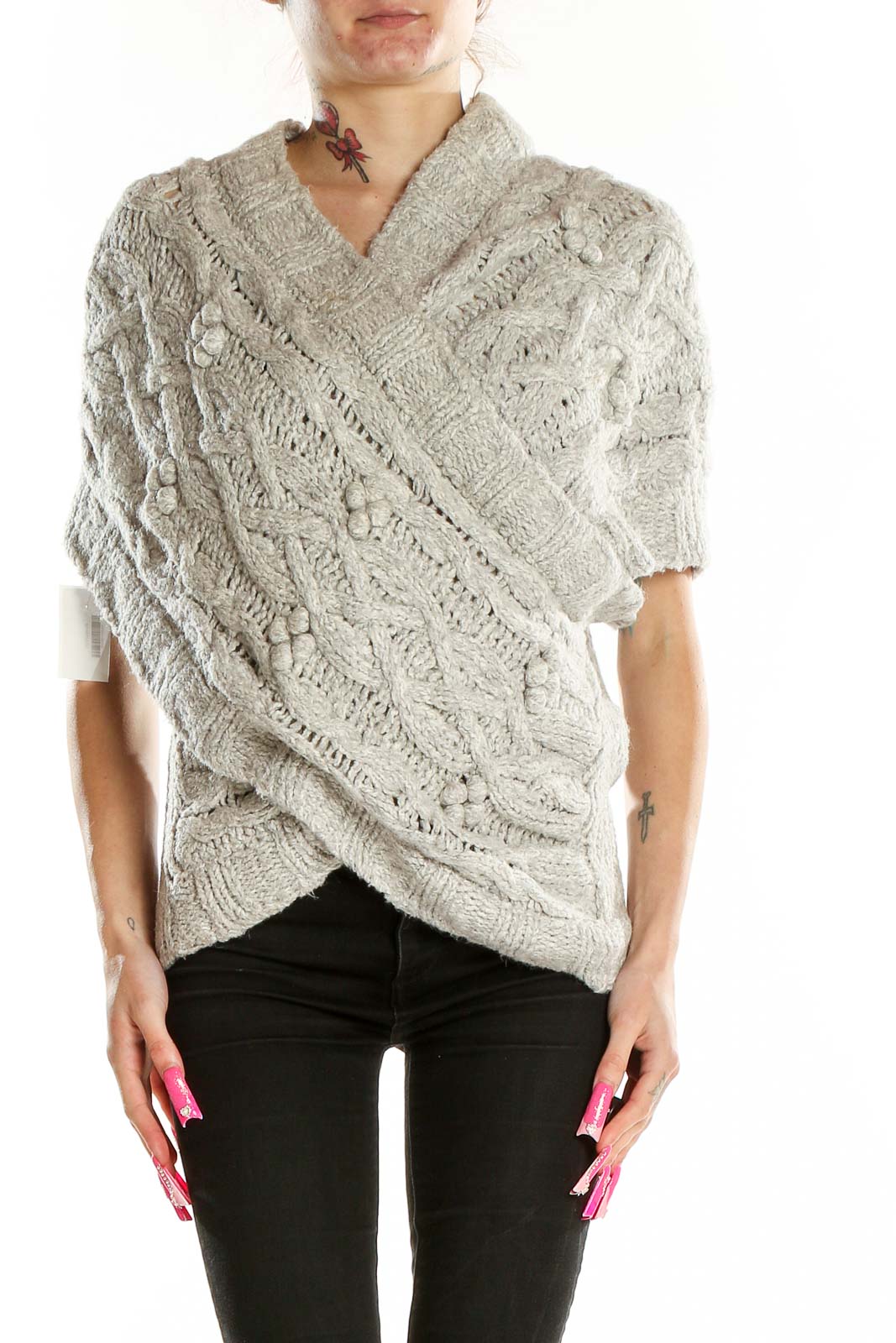 Gray Wrap Sweater Front