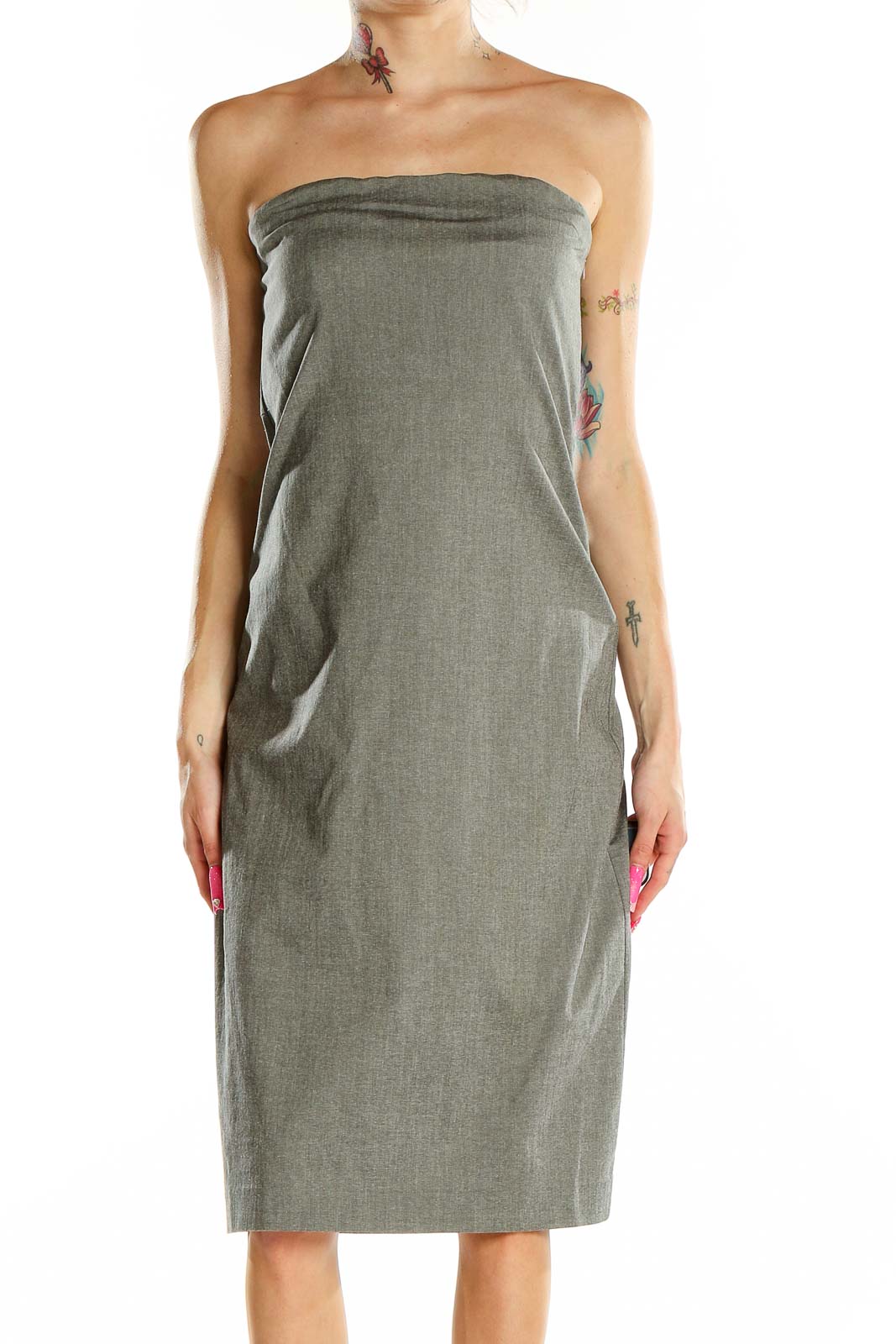 Grey Strapless Sheath Dress Front