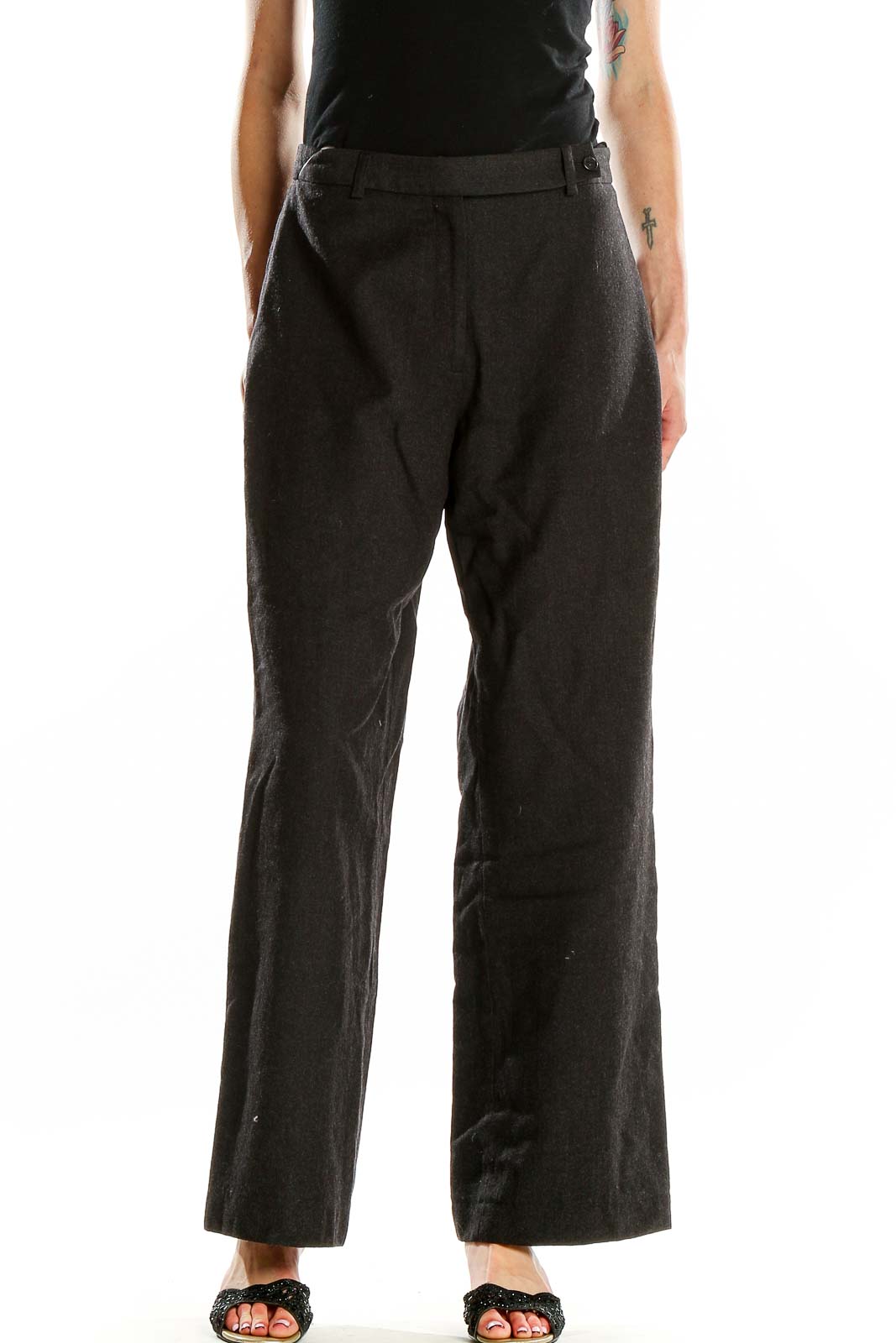 Gray Straight Full Length Texture Pants Front