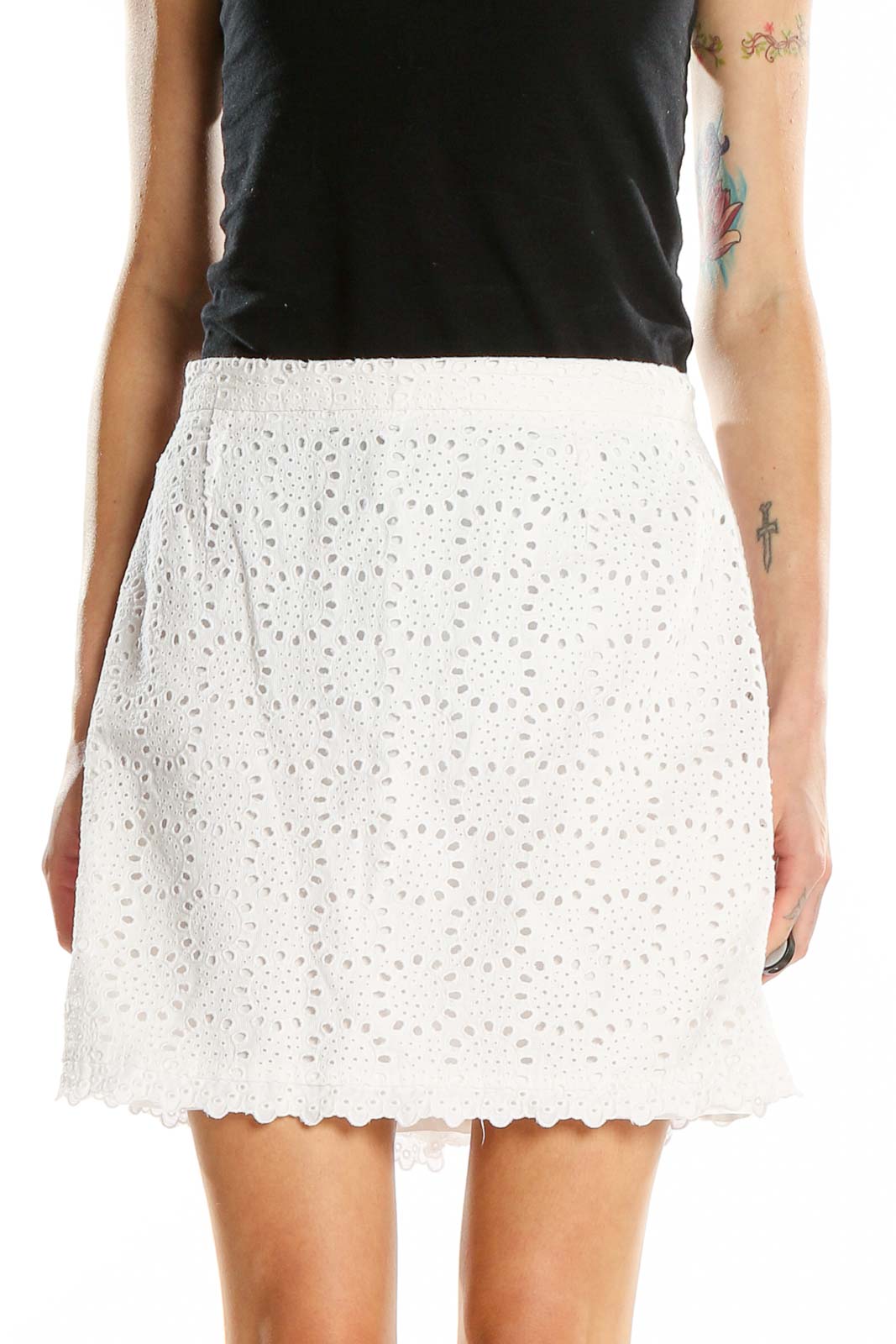 White A-Line Lace Skirt Front
