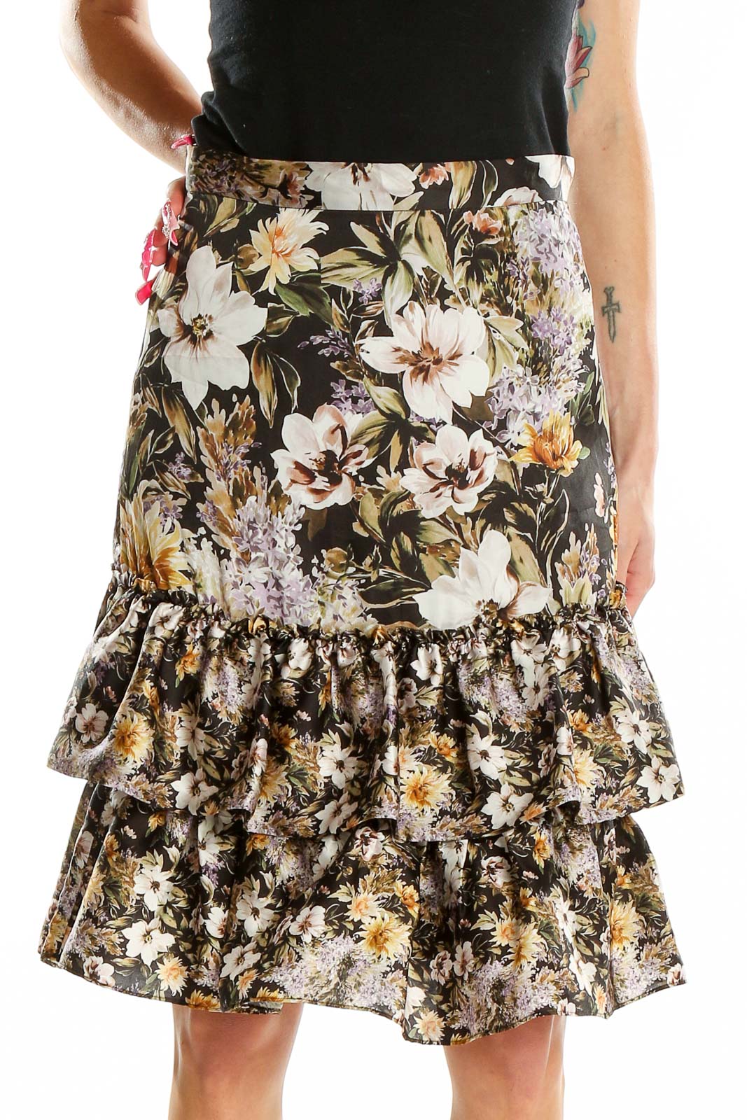 Multicolor Floral Print Skirt Front
