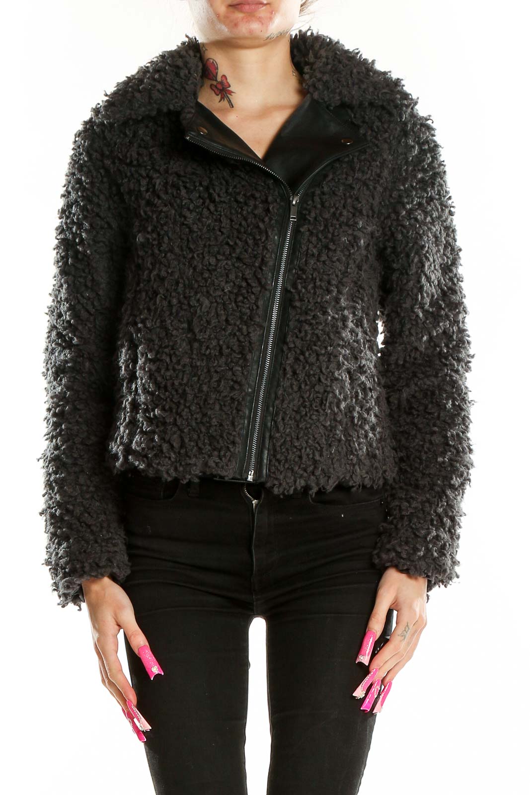Black Fuzzy Motorcycle Jacket Front
