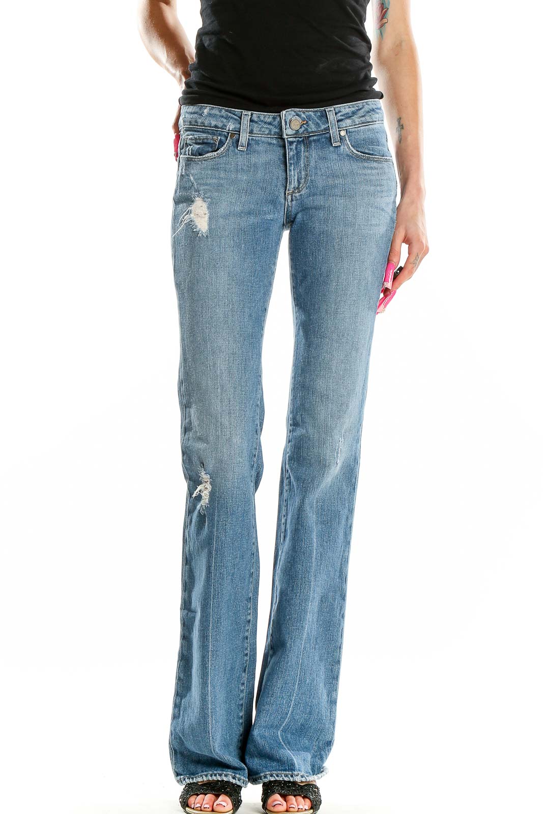 Blue Light Rinse Full Length Bootcut Jeans Front