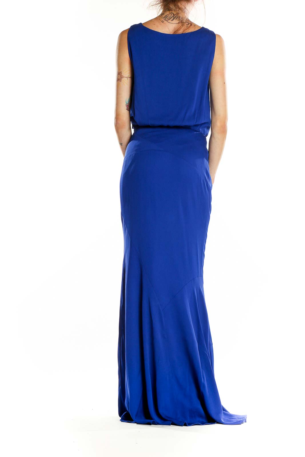 Nicole Miller Blue Floor Length Cowl Neck Evening Dress