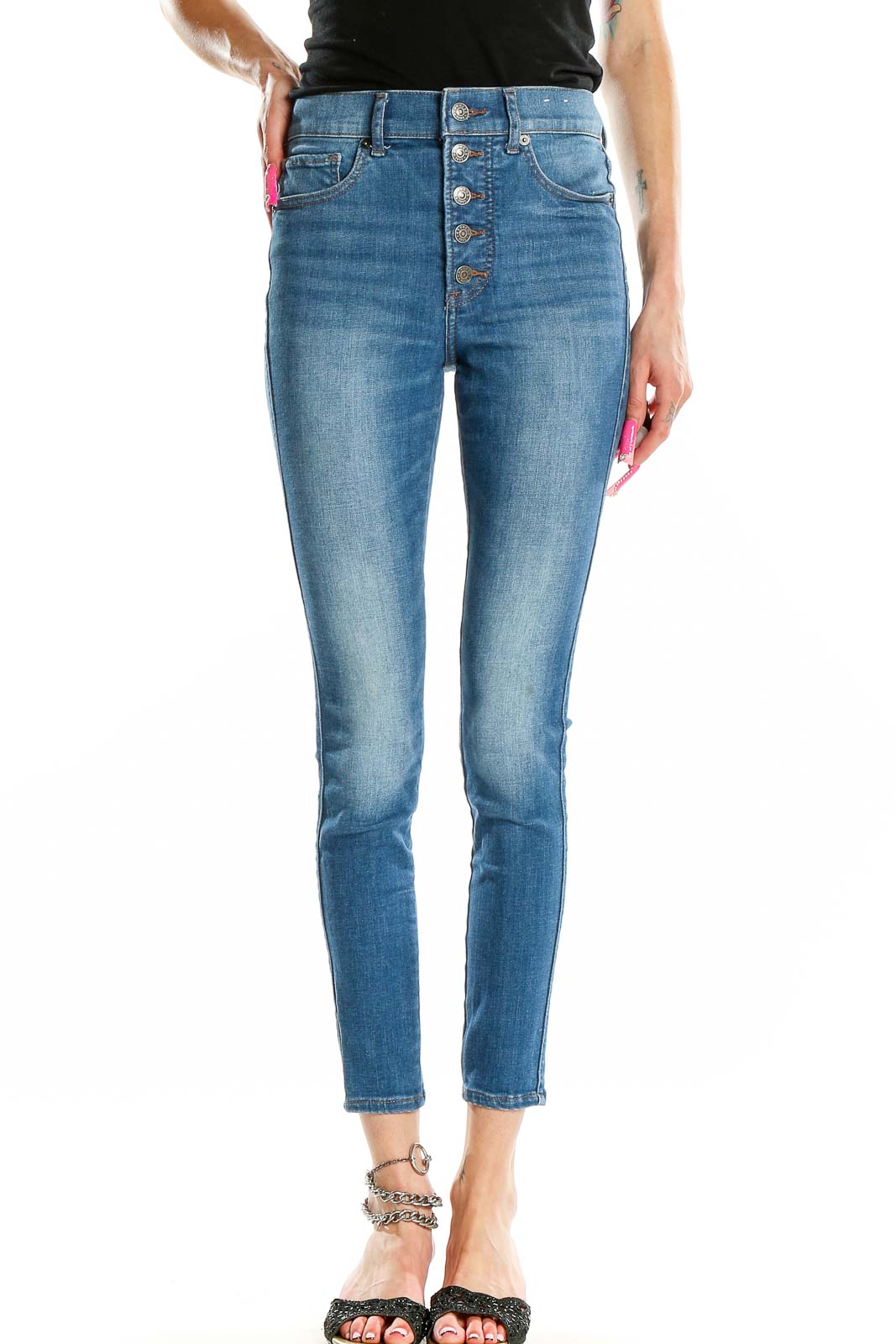 Blue Medium Rinse Skinny Jeans Front