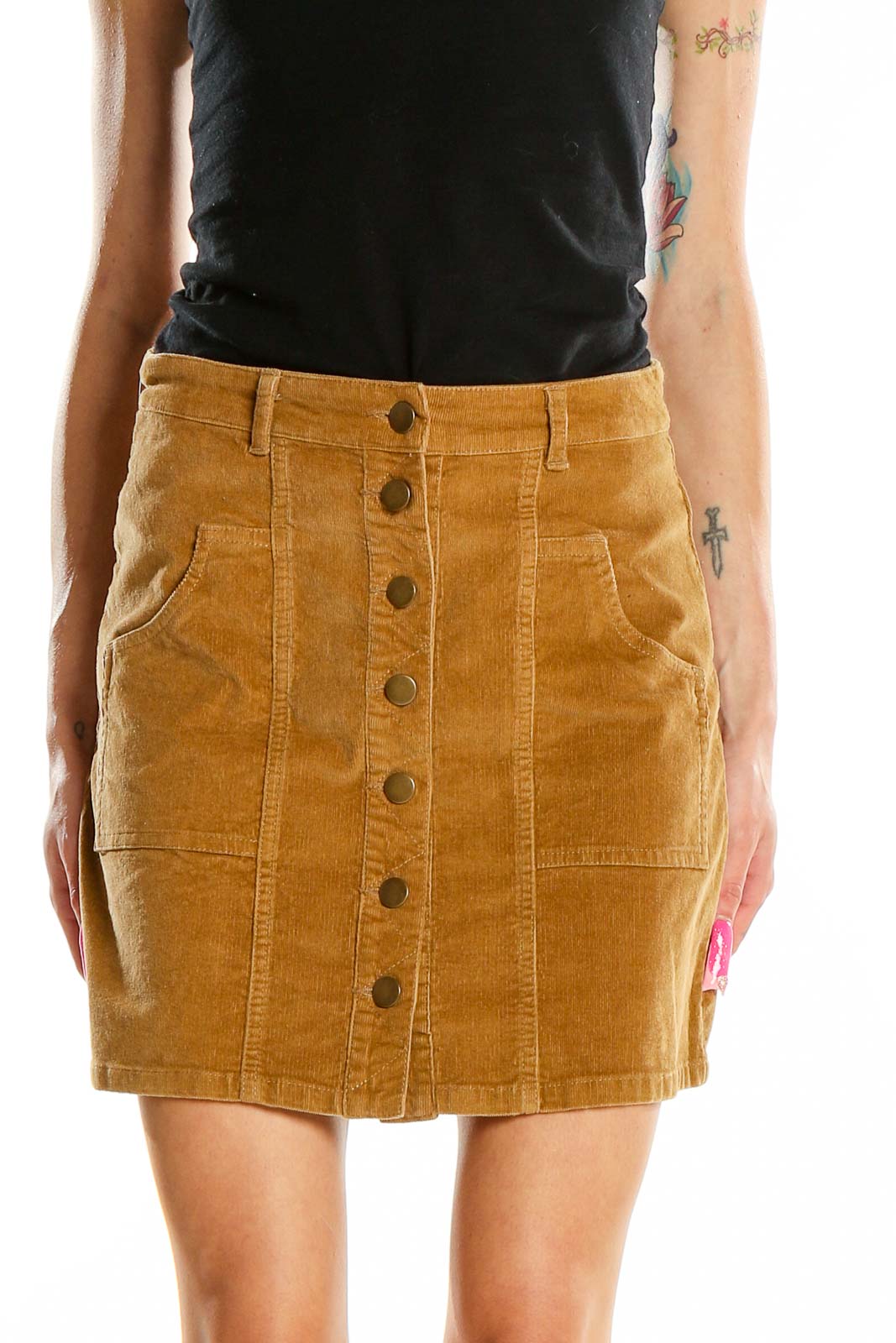 Brown Faux Suede Mini Skirt Front