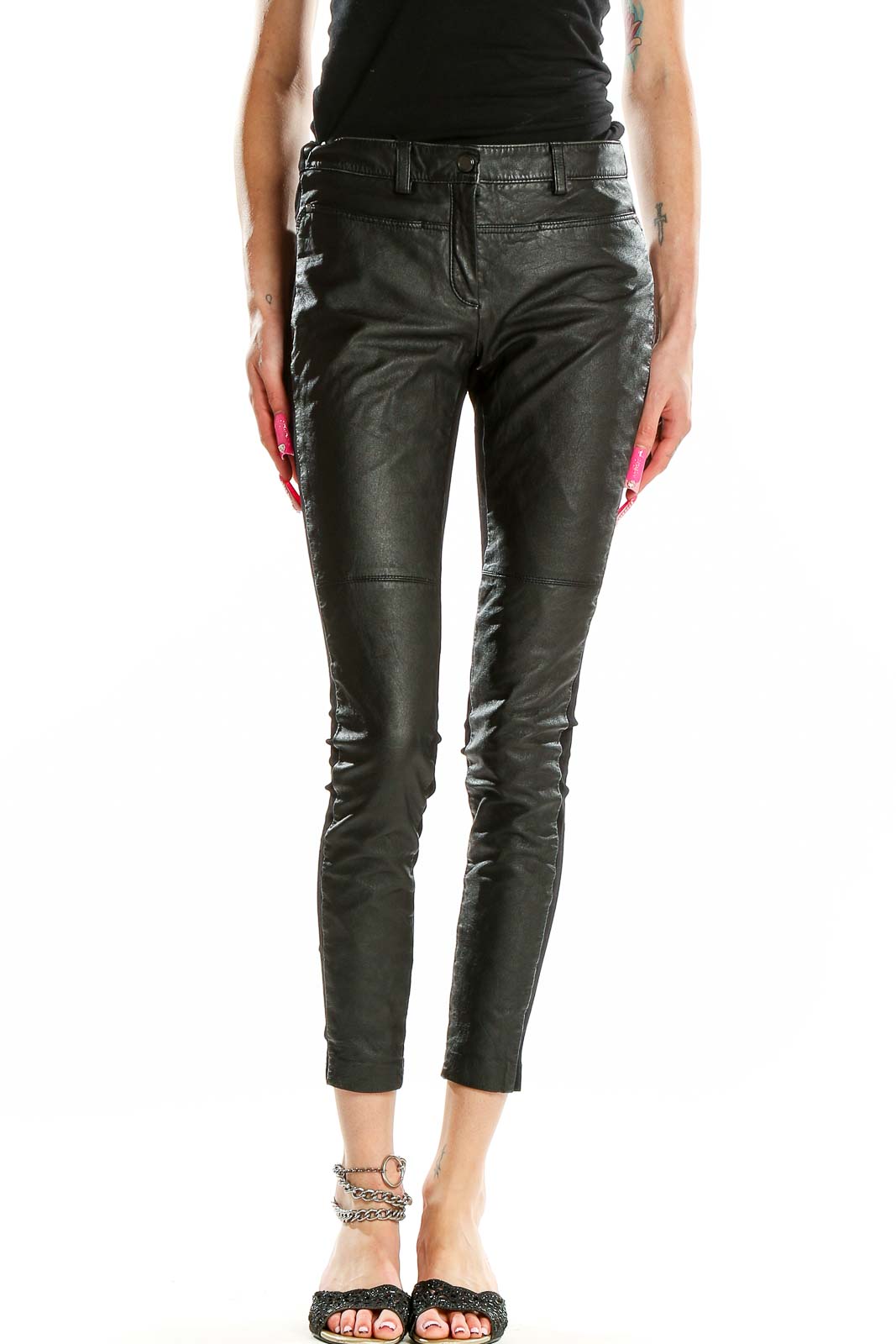 Black Skinny Leather Pants Front