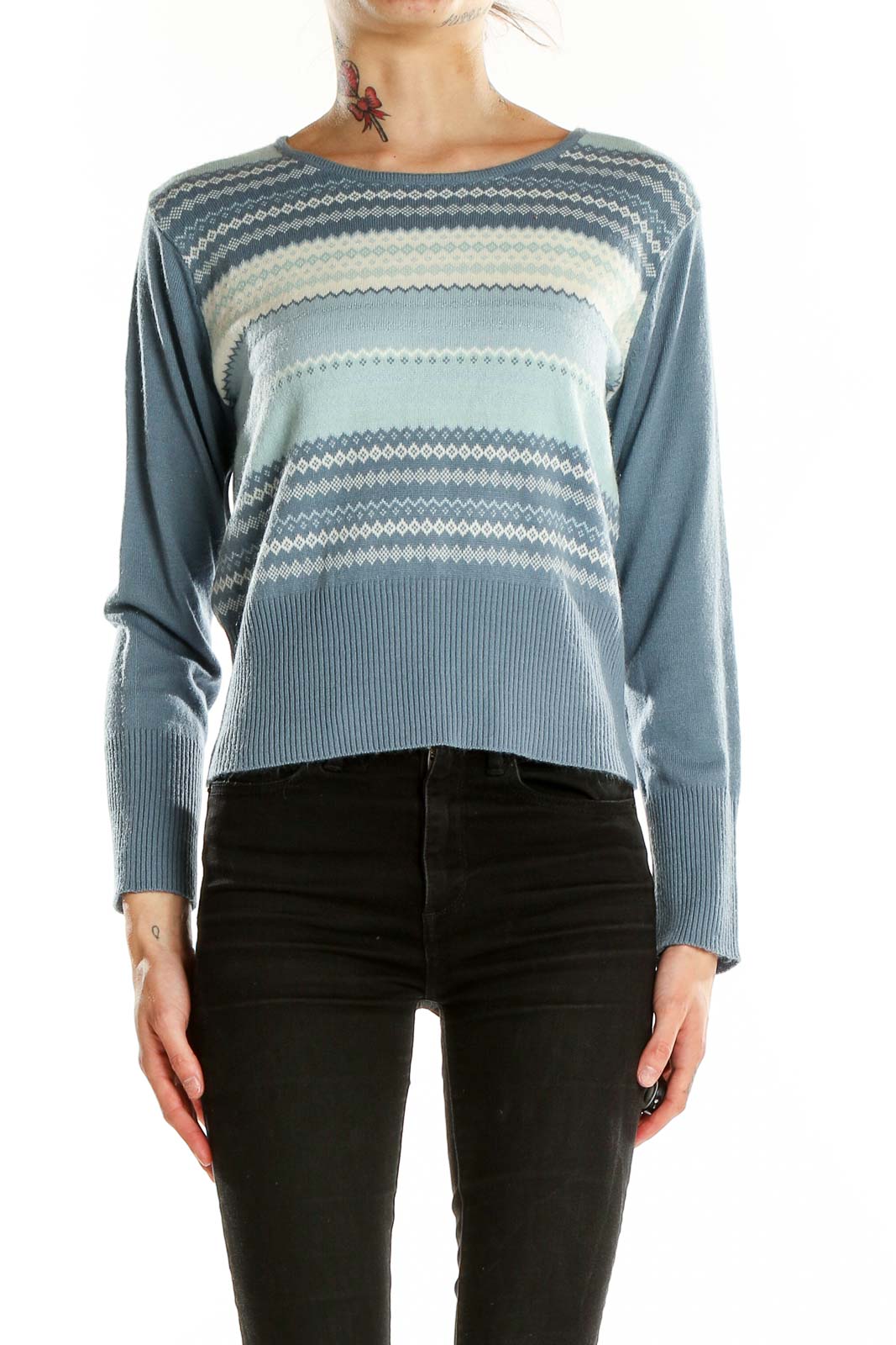 Blue Pritned Sweater Front