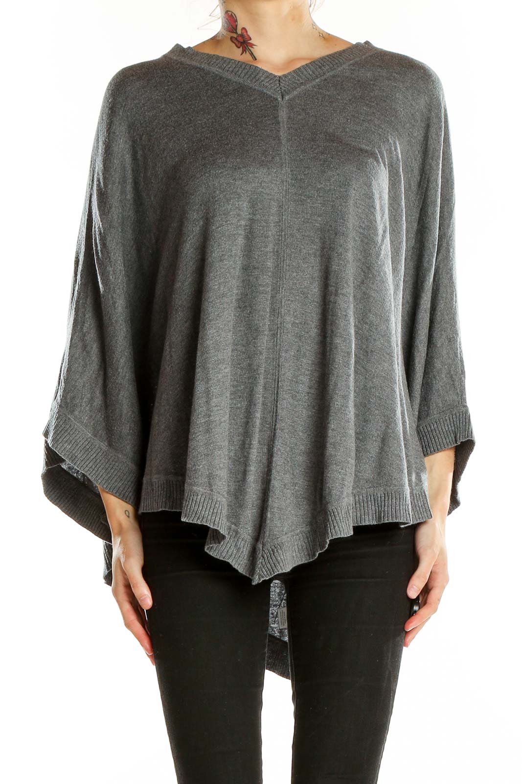 Grey Poncho Top Front