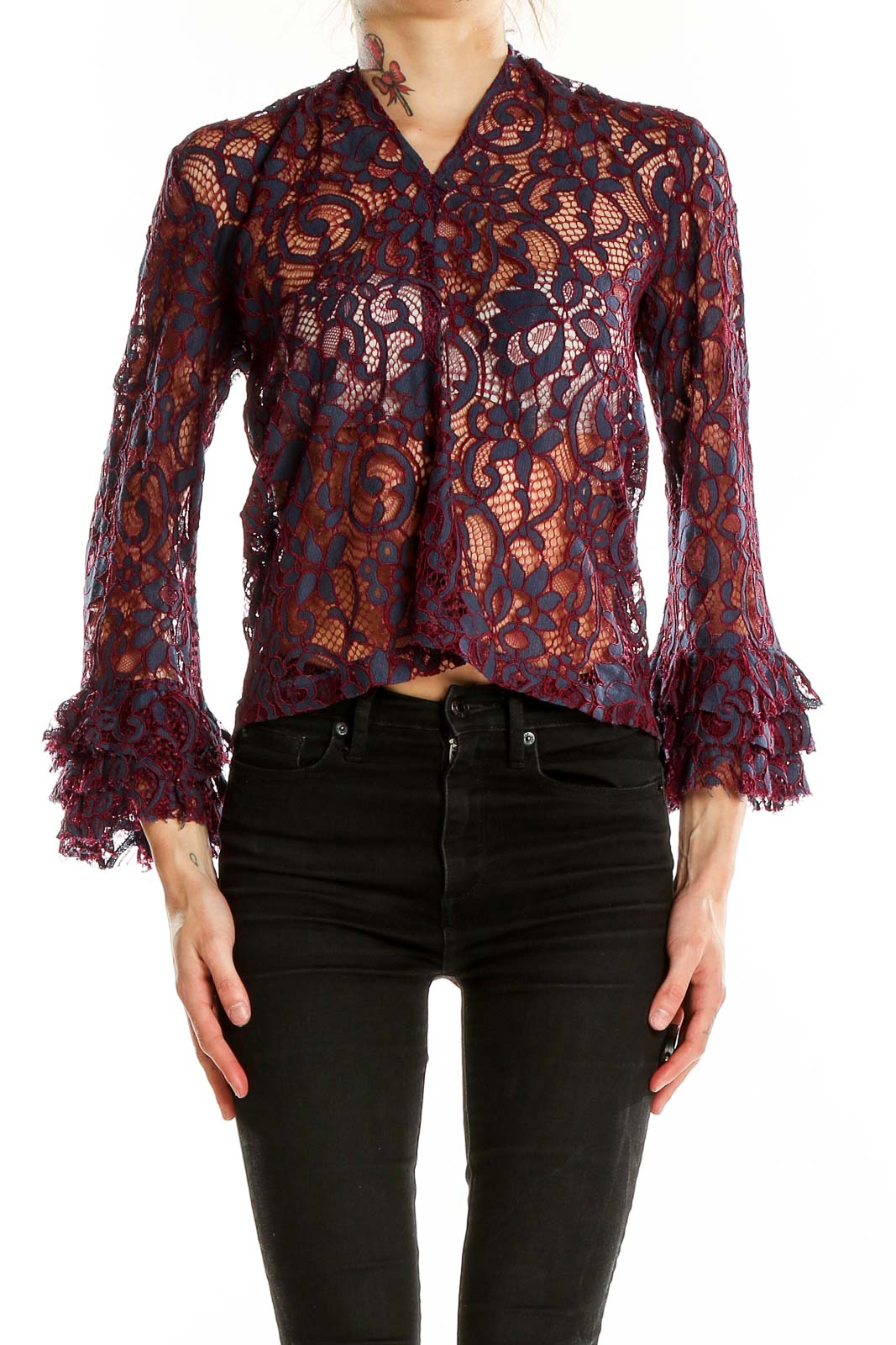 Blue Red Lace Top Front