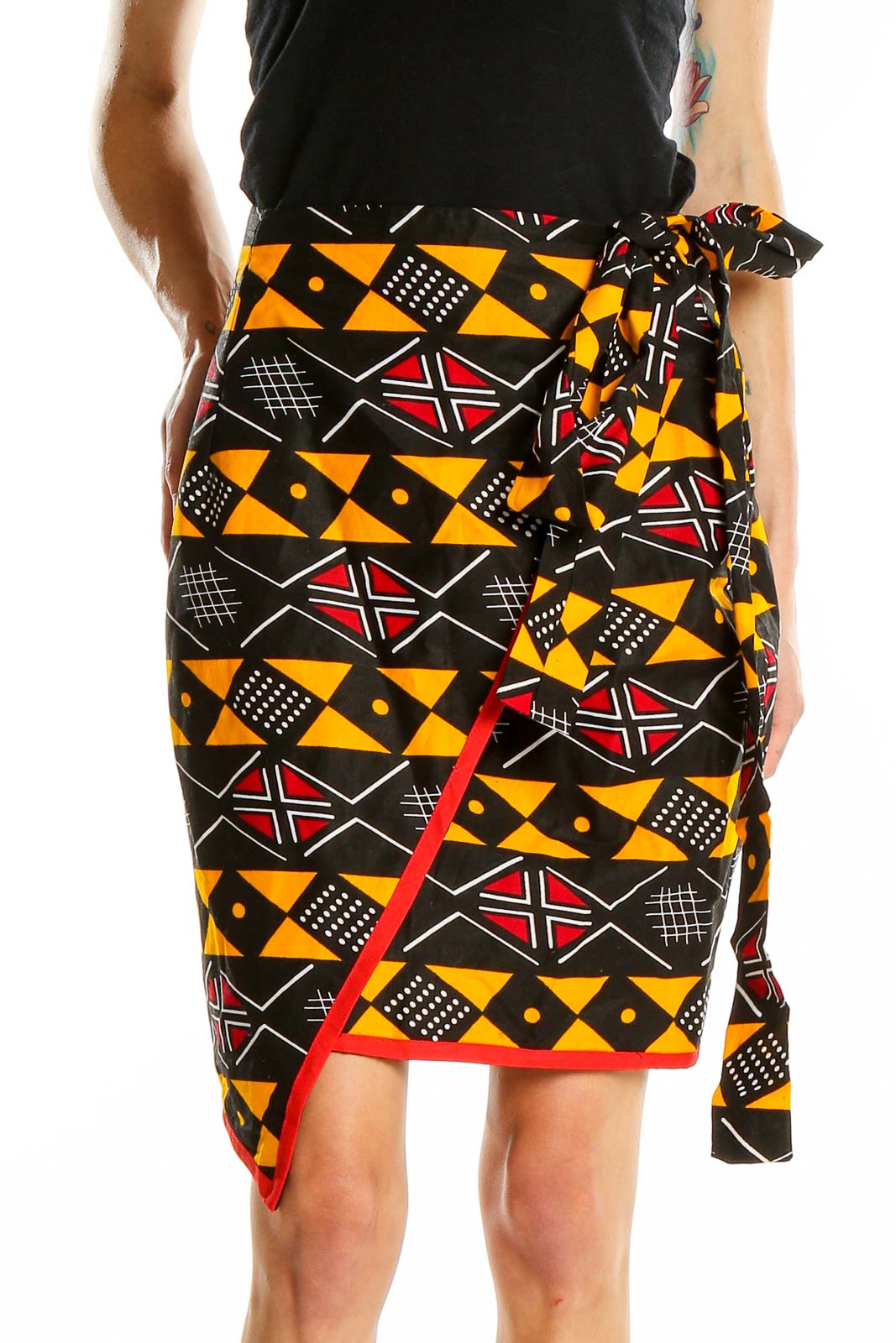 Multicolor Printed Wrap Skirt Front