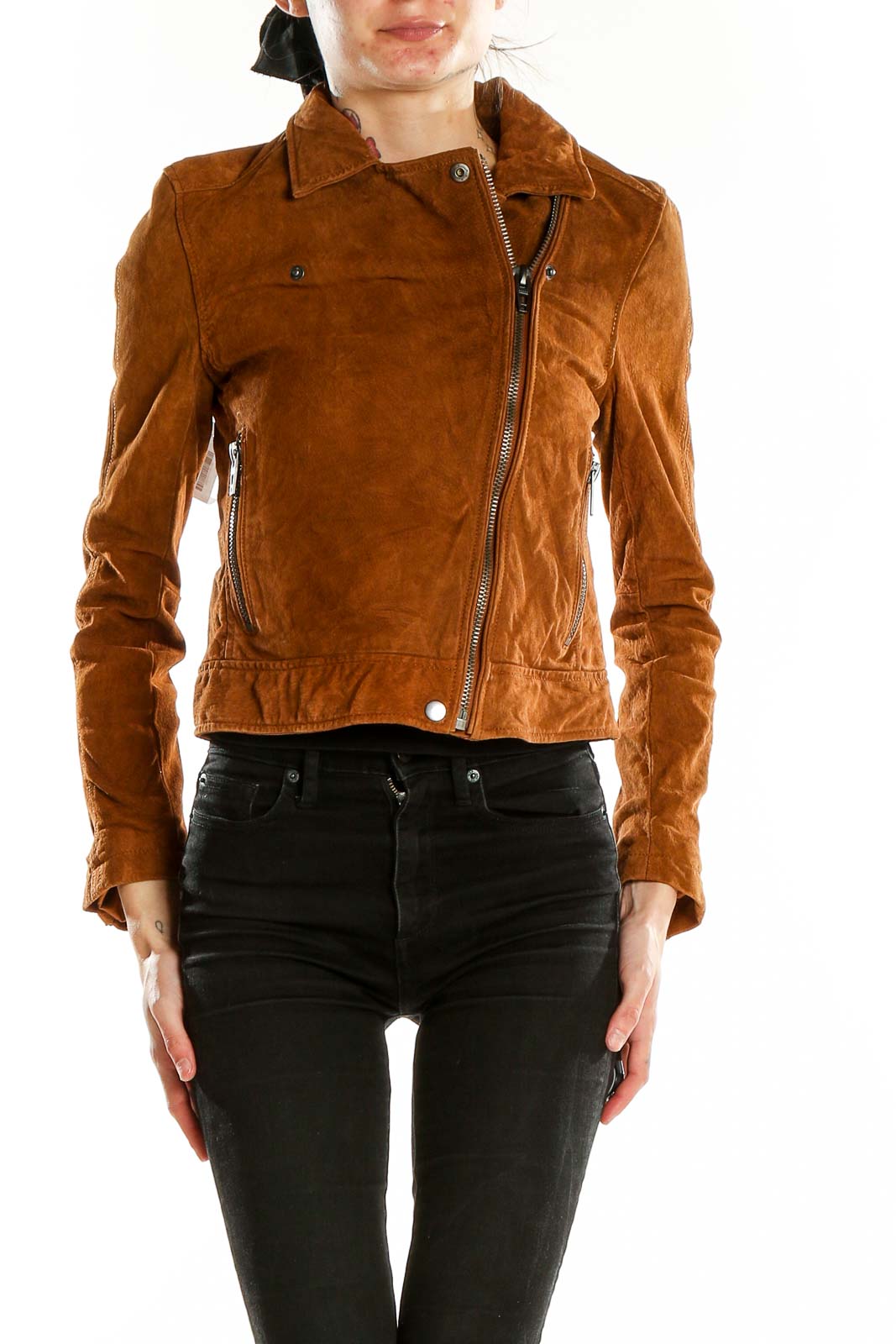 Brown Leather Motorcycle Jacket Front