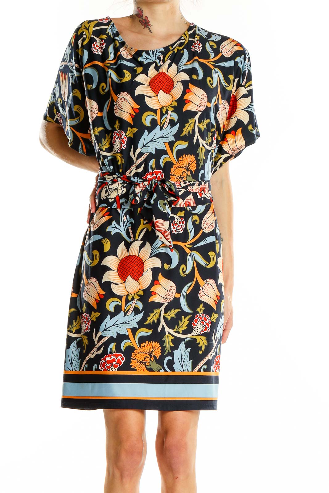 Multicolor Printed Shorts Sleeve Dress Front