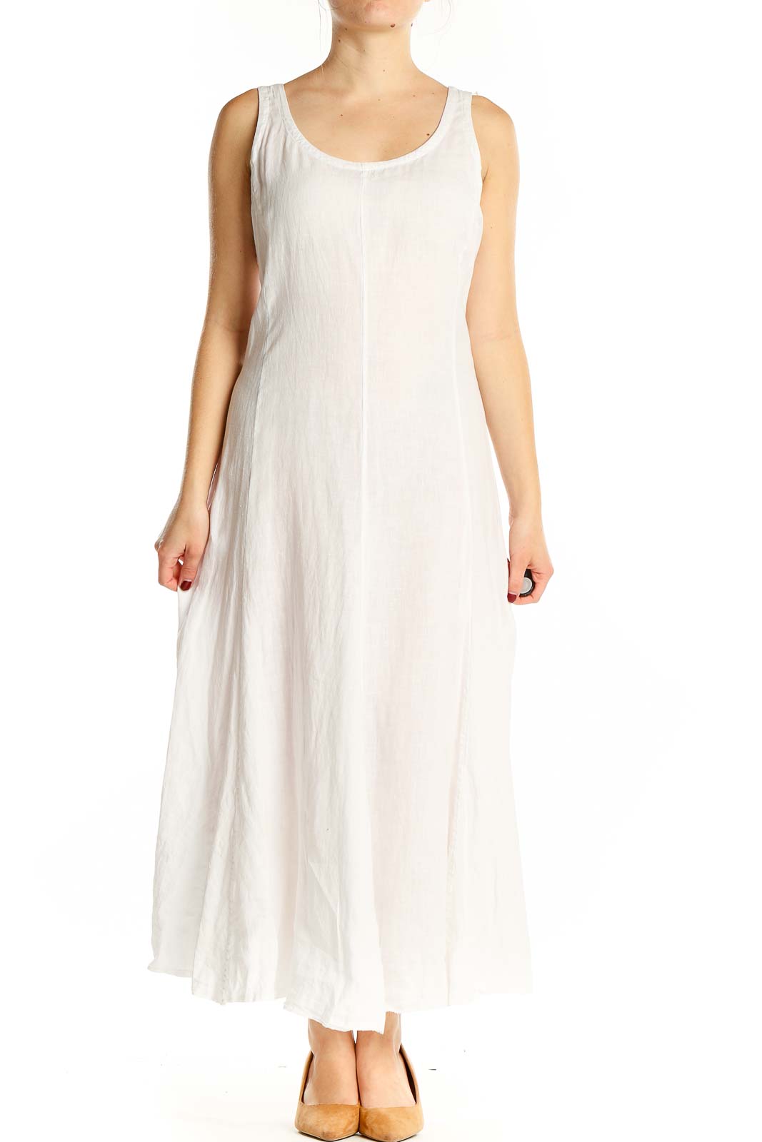 White Linen Maxi Dress Front