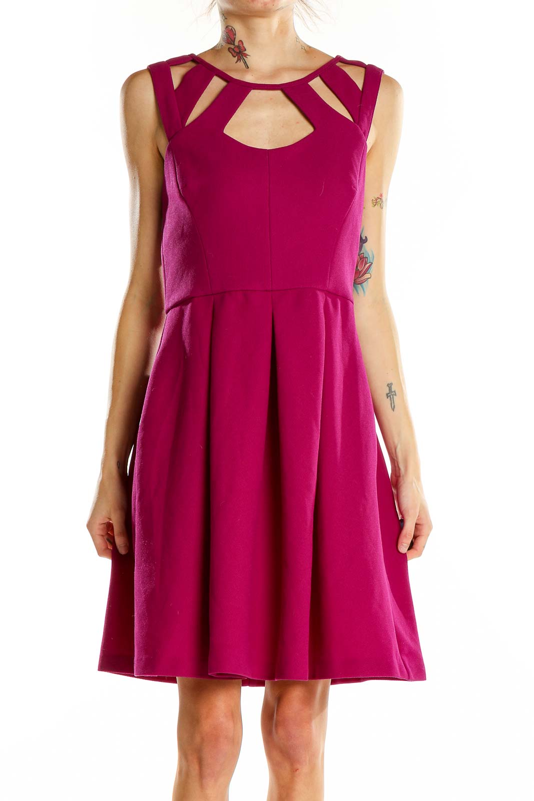 Pink Flare Keyhole Dress Front