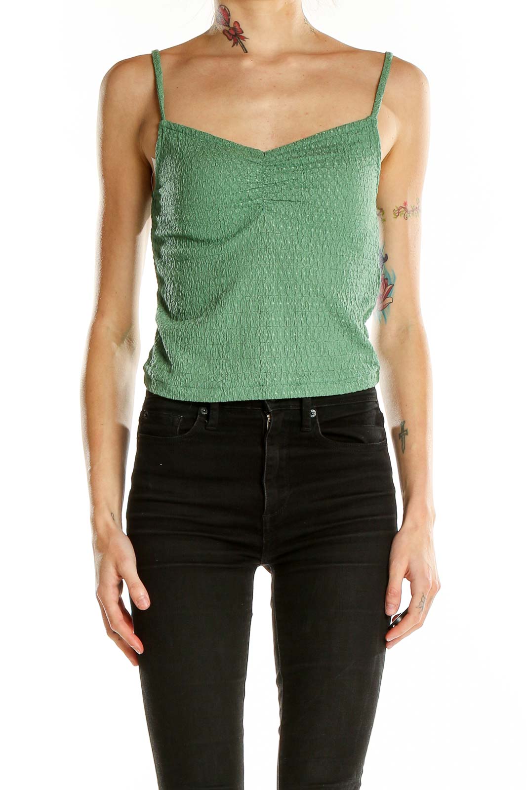 Green Textured Tank Top Front