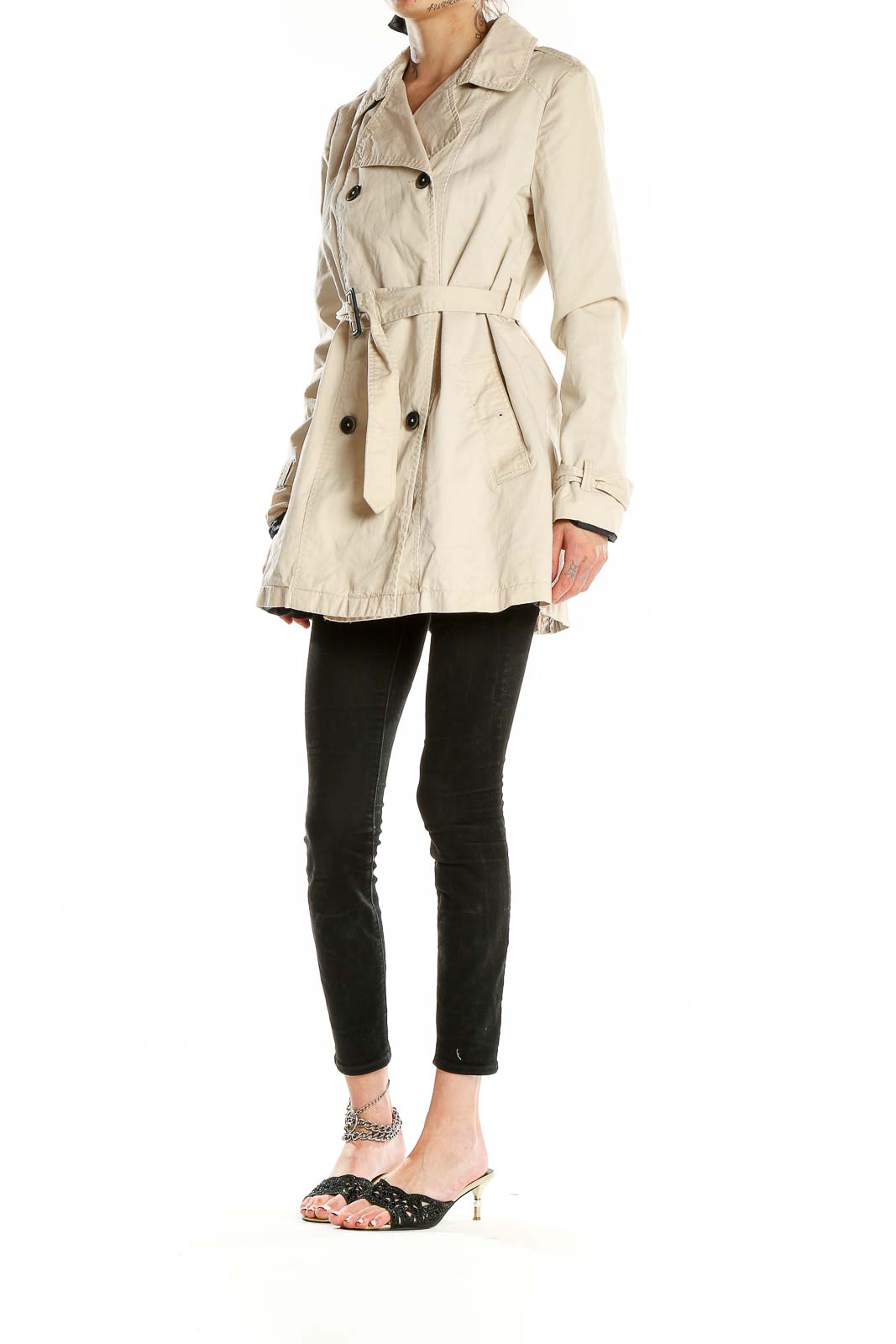 Bershka Collection - Beige Double Breasted Notch Lapel Coat