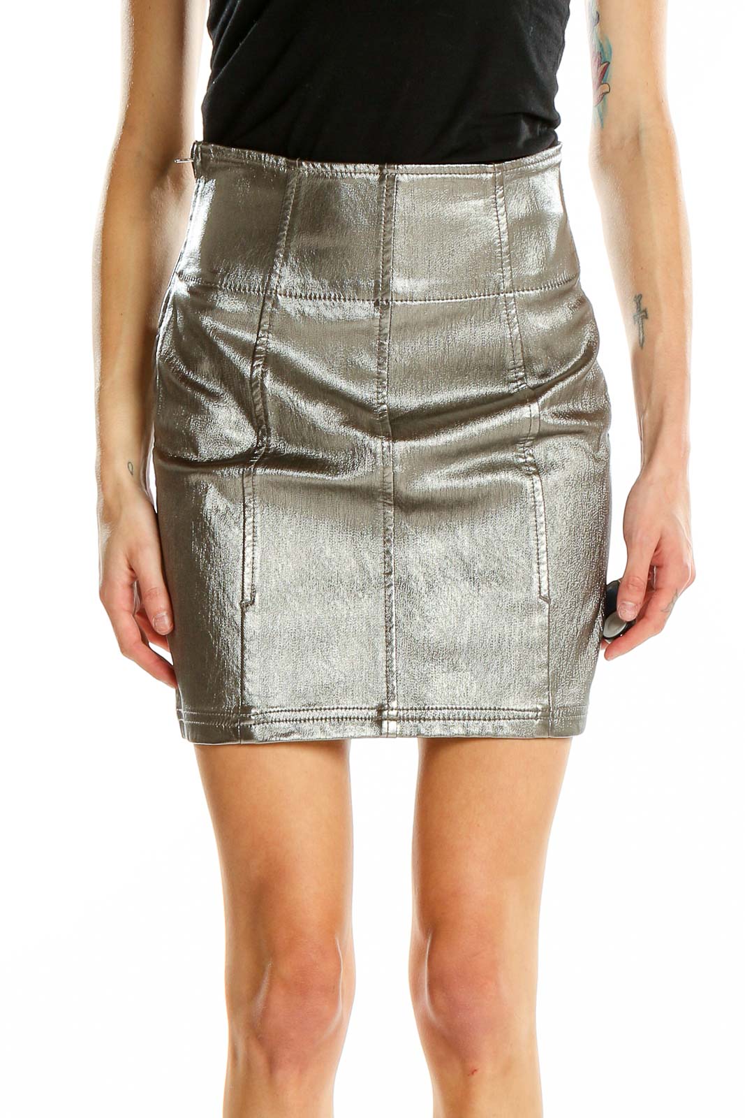 Silver Mini Skirt Front