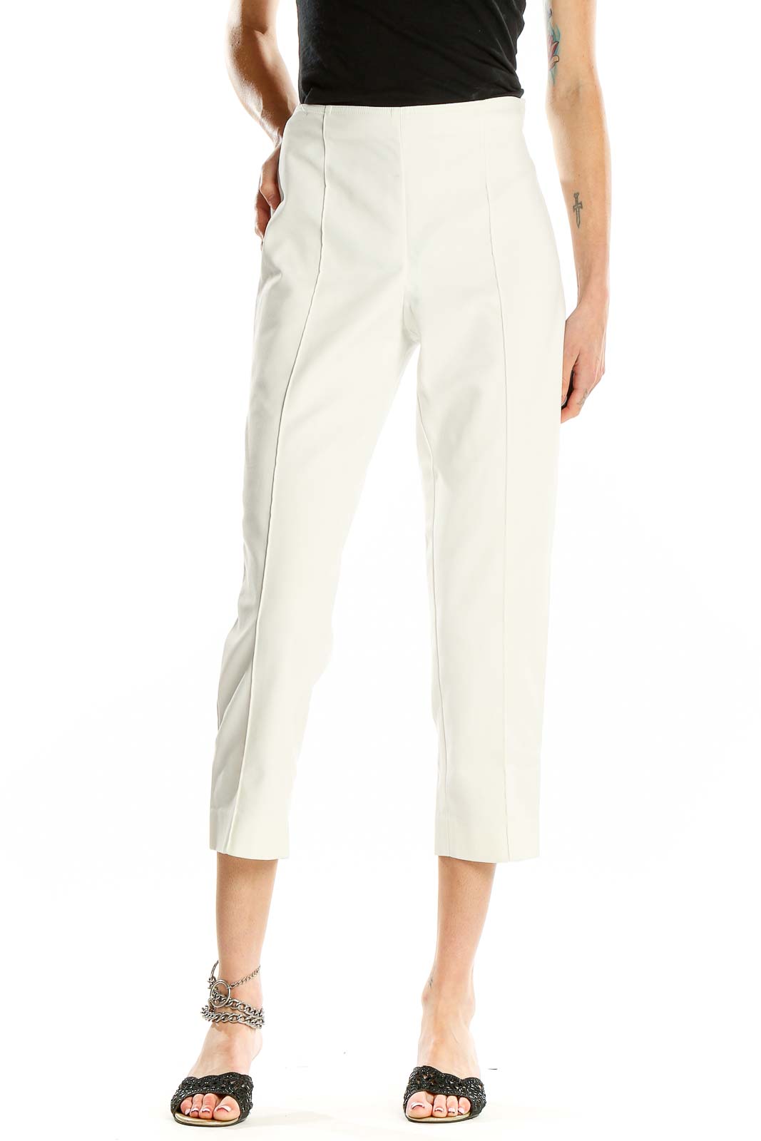 White Cropped Pants Front