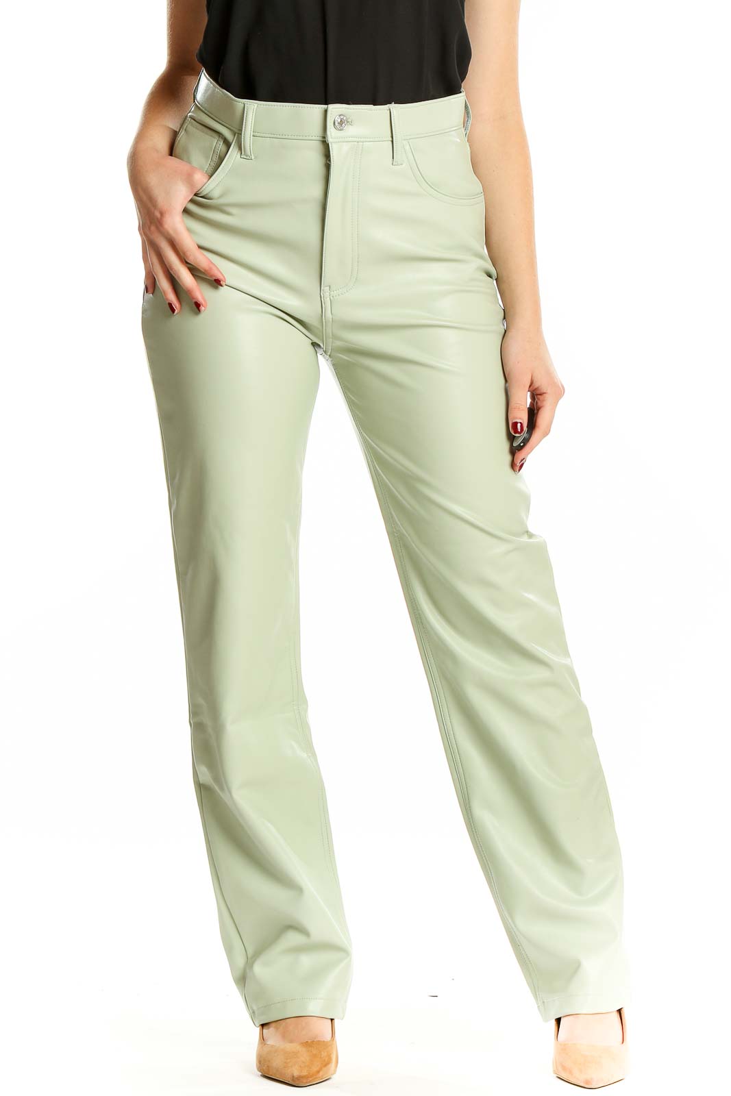 Green Faux-Leather Pants Front