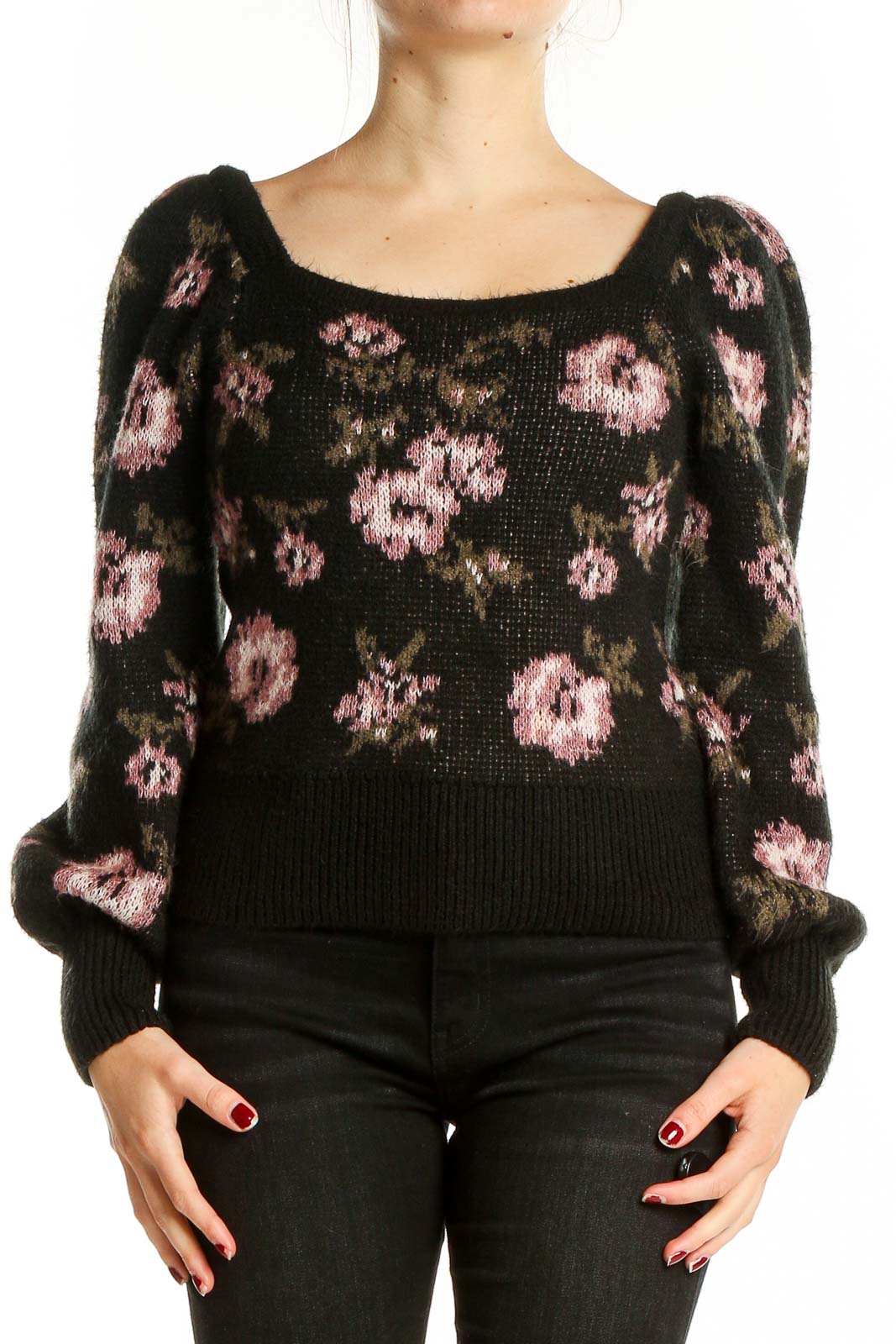 Black Floral Sweater Front