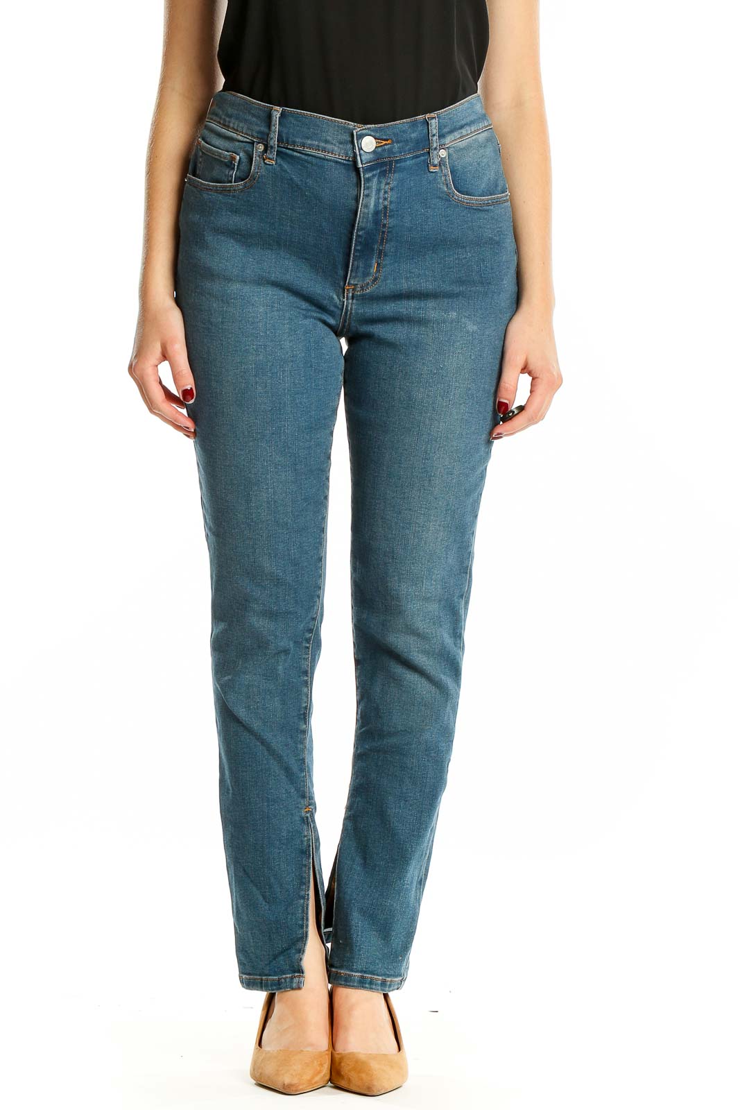 Blue Split Hem Jeans Front