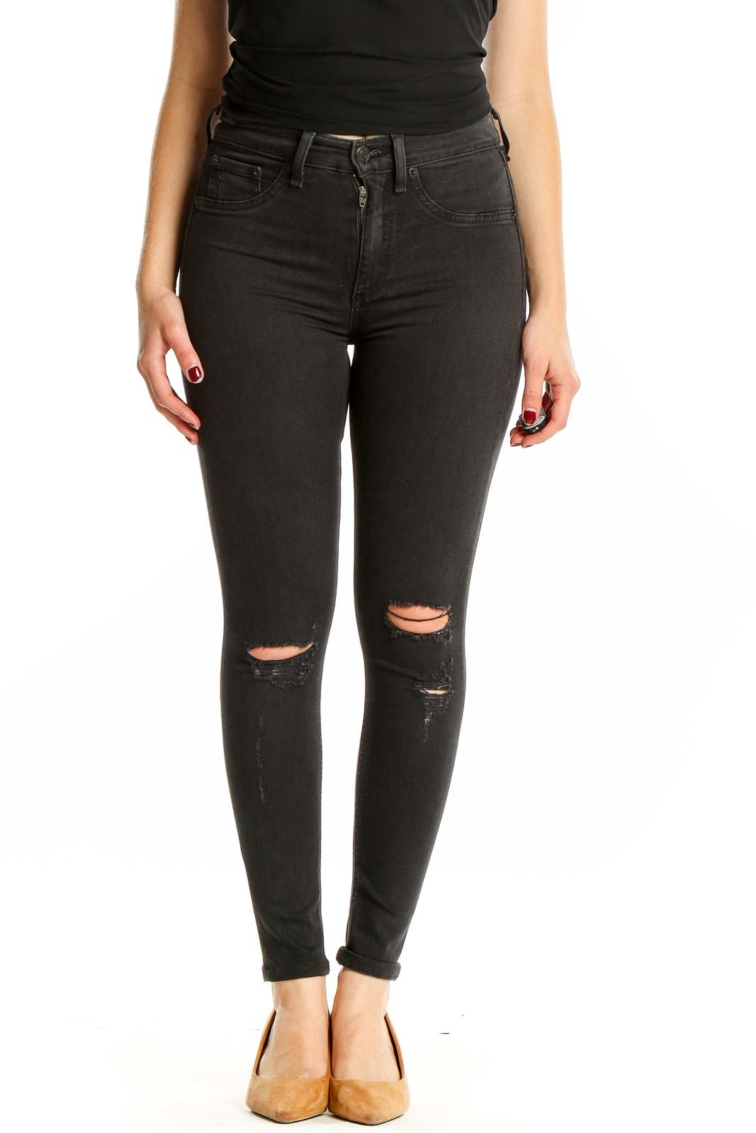 Black Ripped Skinny Jeans Front