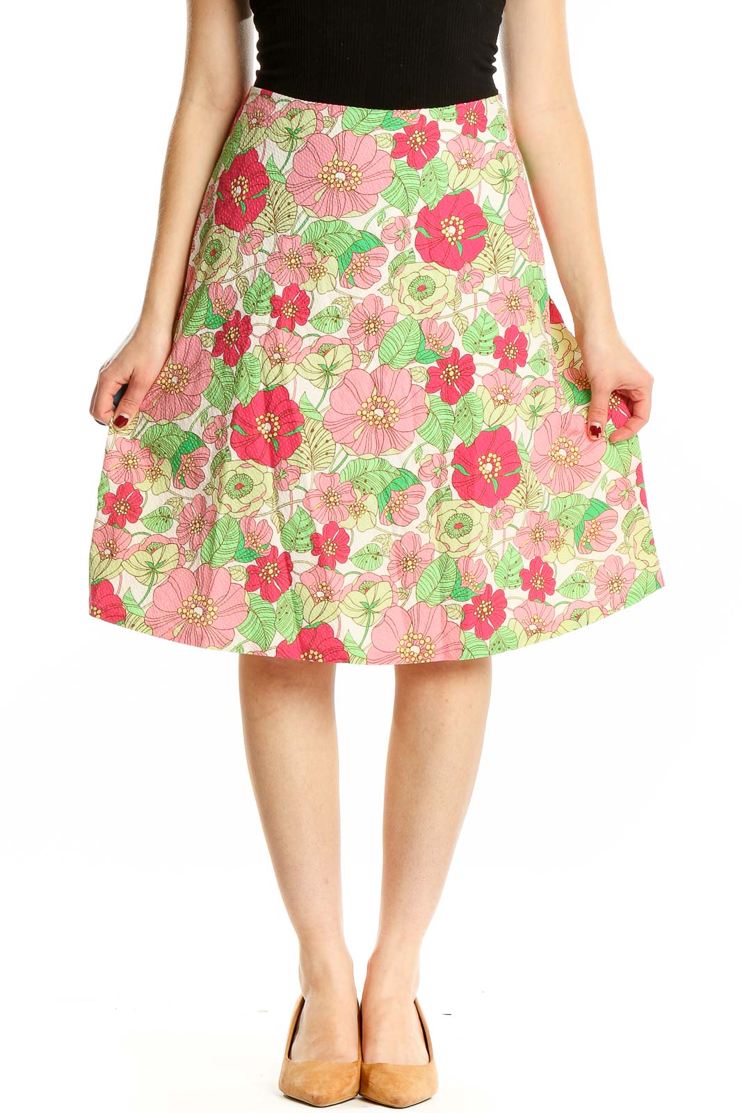 Pink Green Floral Skirt Front