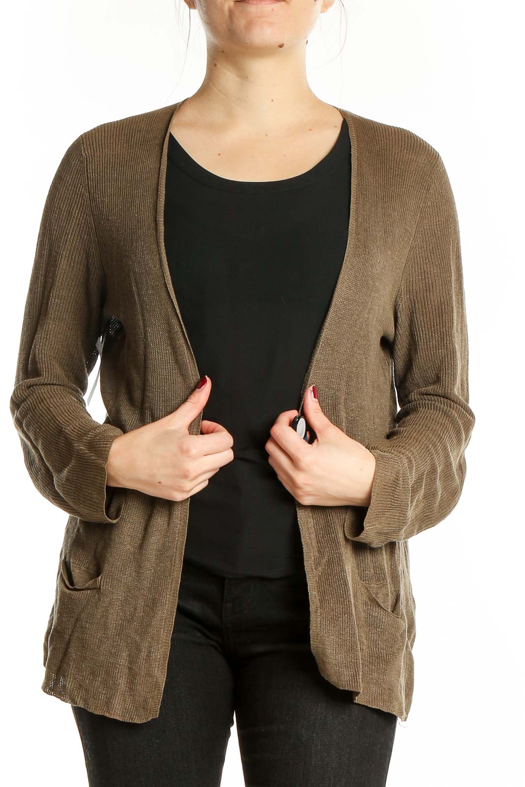 Green Brown Cardigan Front