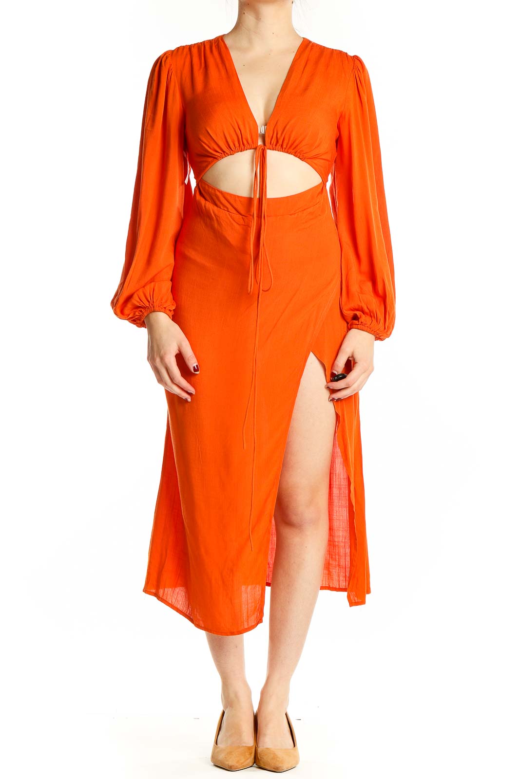 Orange Cut Out Cocktail Dress Front