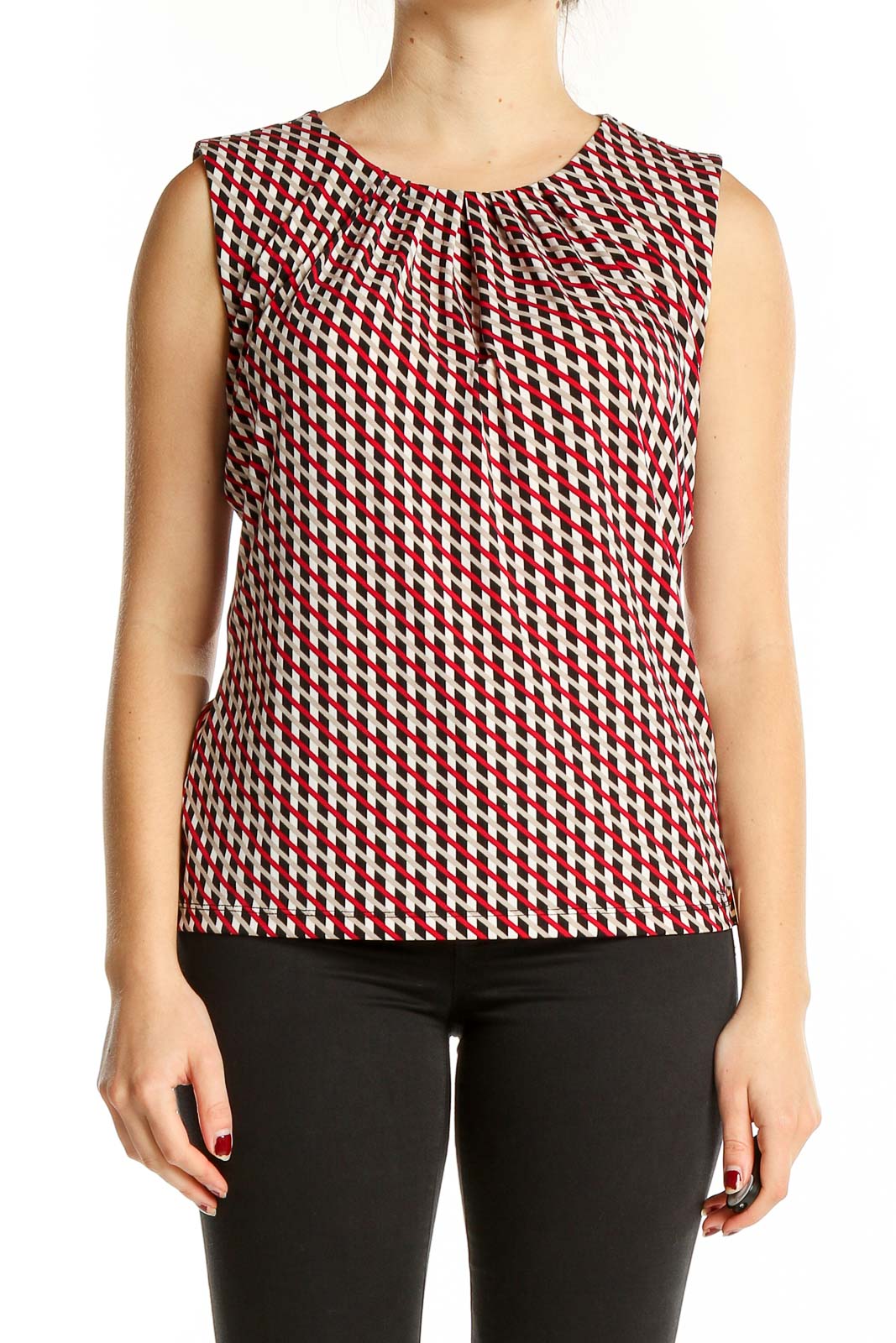 Red Brown Geometric Print Top Front