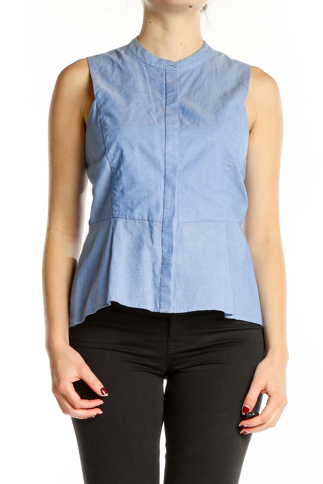 Blue Sleeveless High Low Top Front