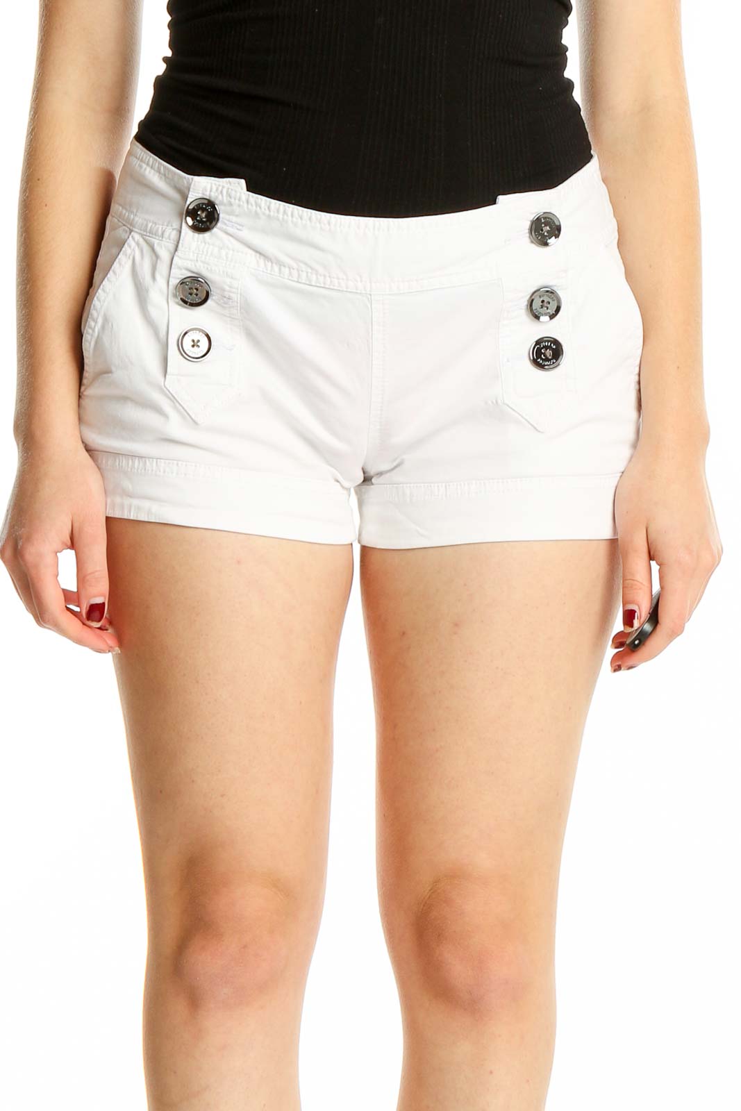 White Button Shorts Front