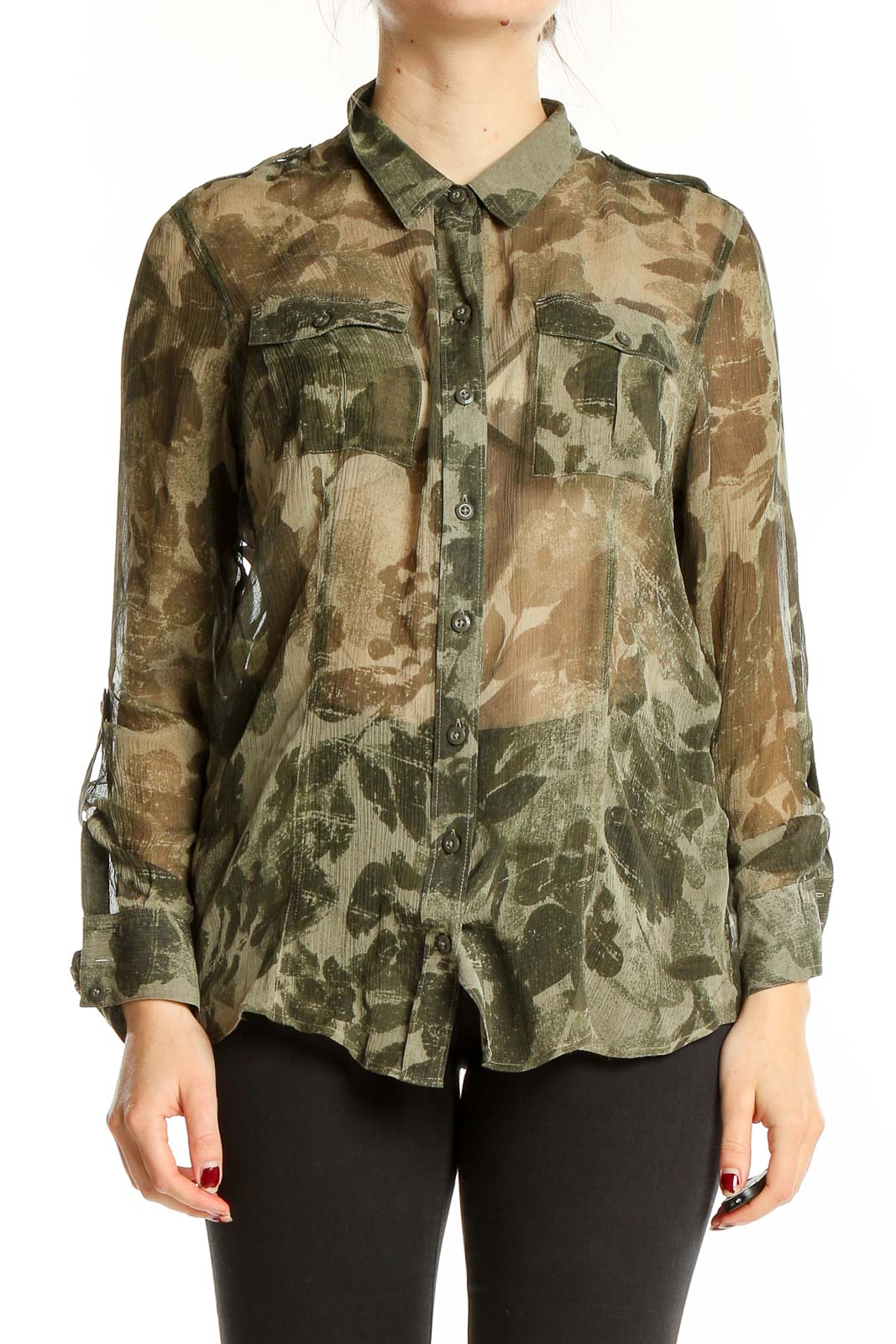 Green Camouflage Silk Shirt Front