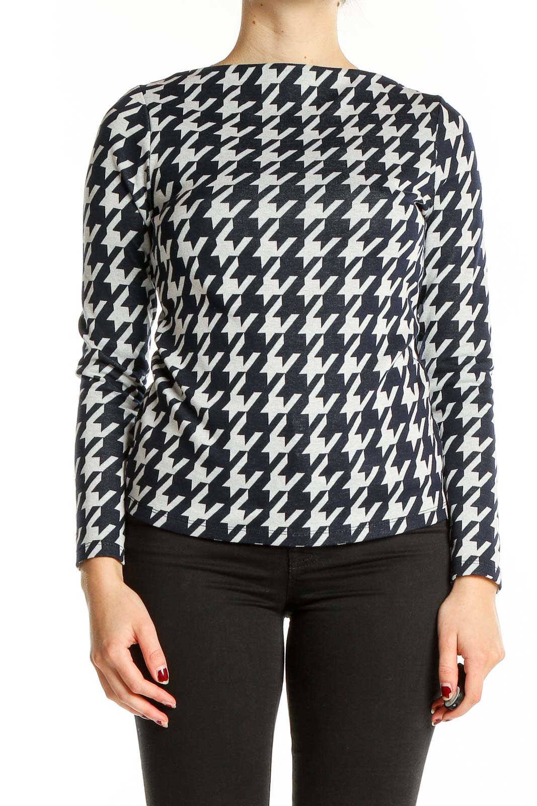 White Black Houndstooth Top Front